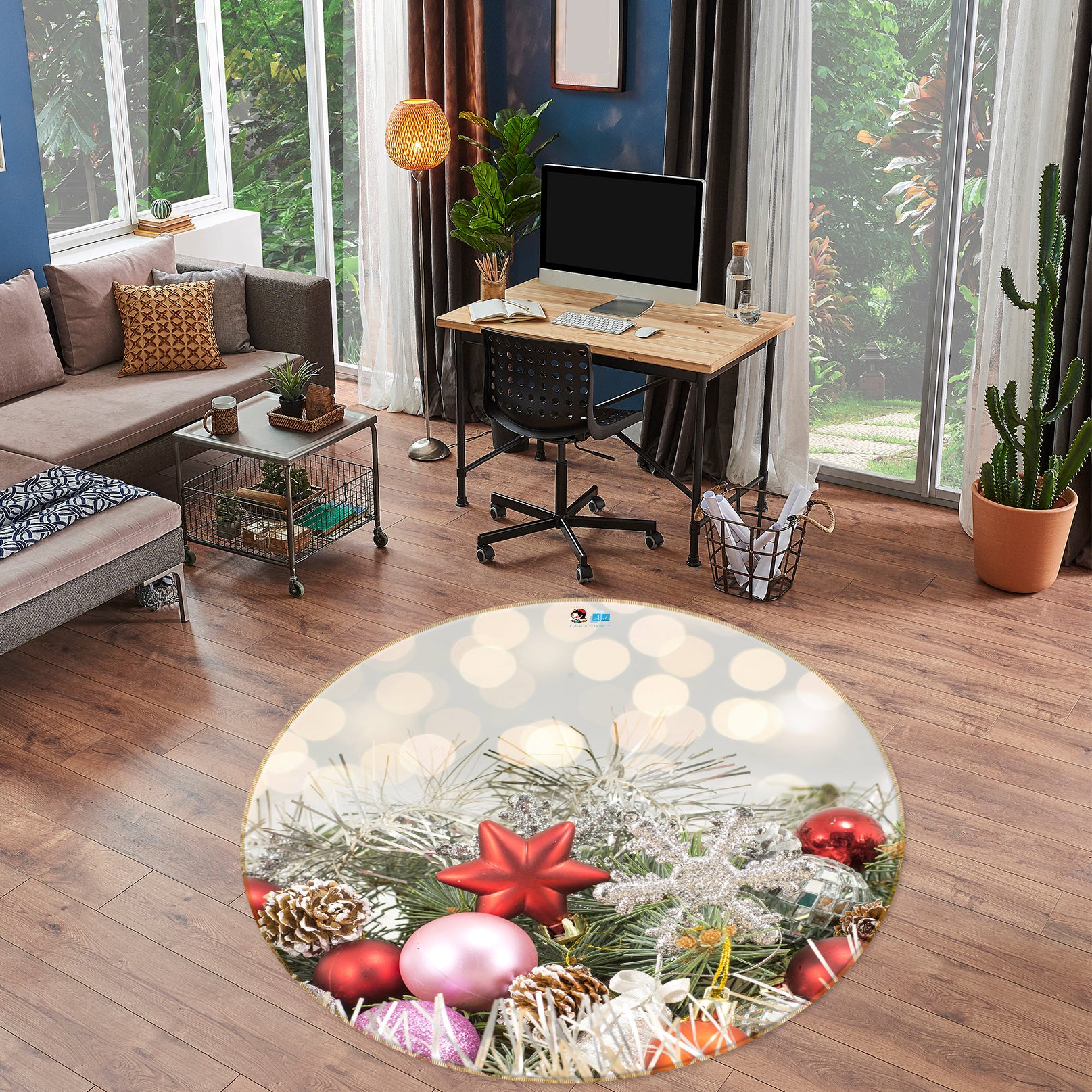 3D Branch Pendant 54028 Christmas Round Non Slip Rug Mat Xmas