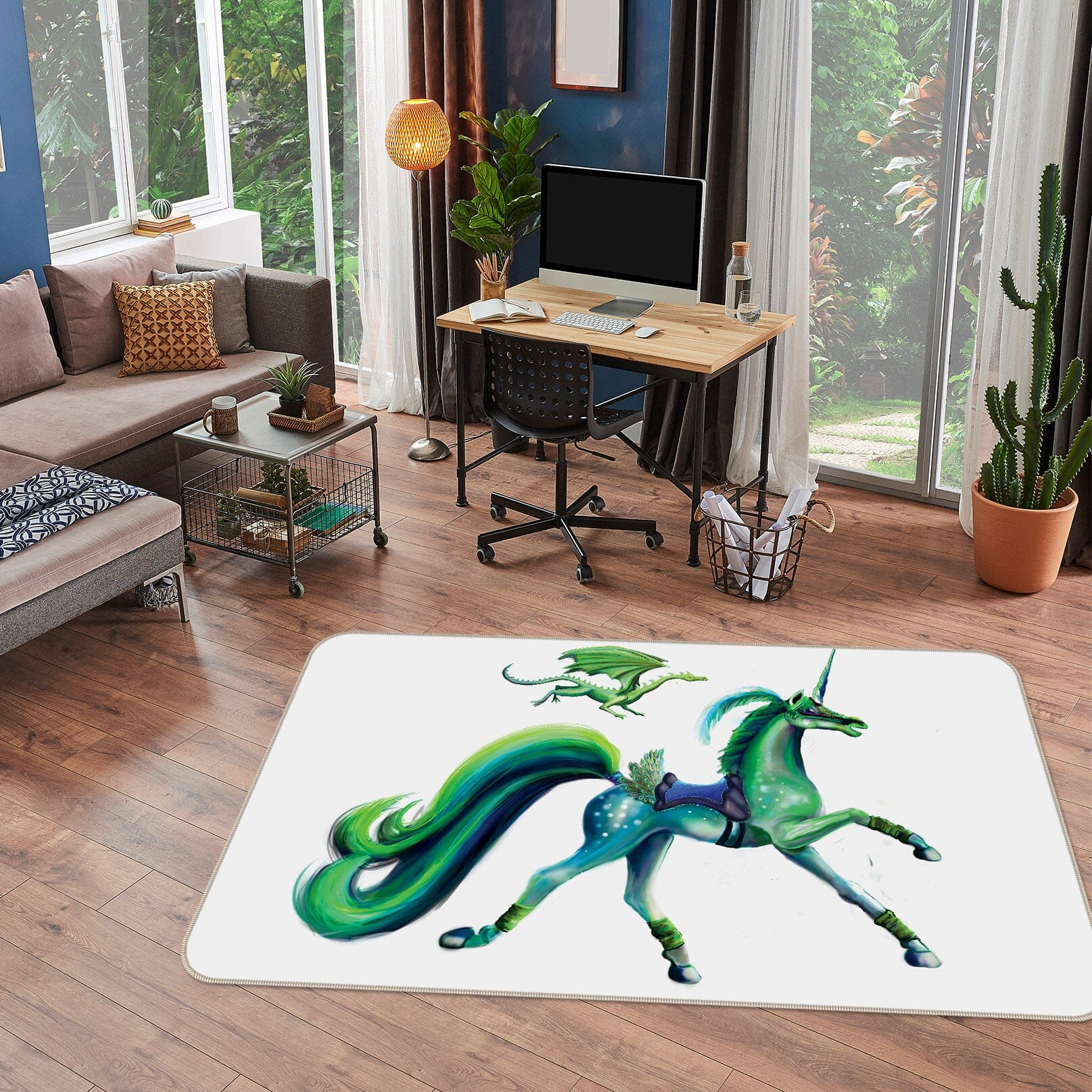 3D Green Unicorn 3021 Rose Catherine Khan Rug Non Slip Rug Mat Mat AJ Creativity Home 