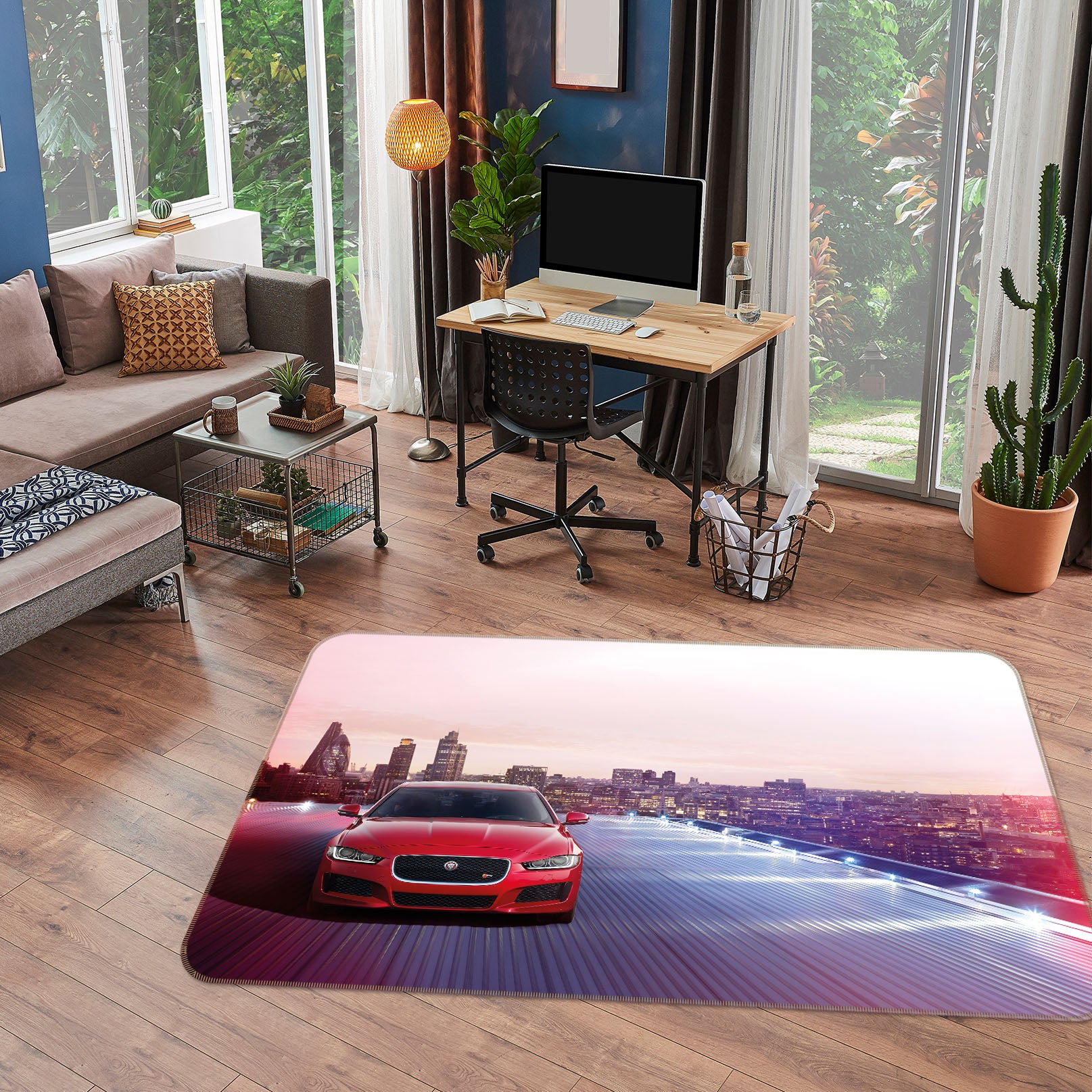 3D Red Sports Car 38233 Vehicle Non Slip Rug Mat