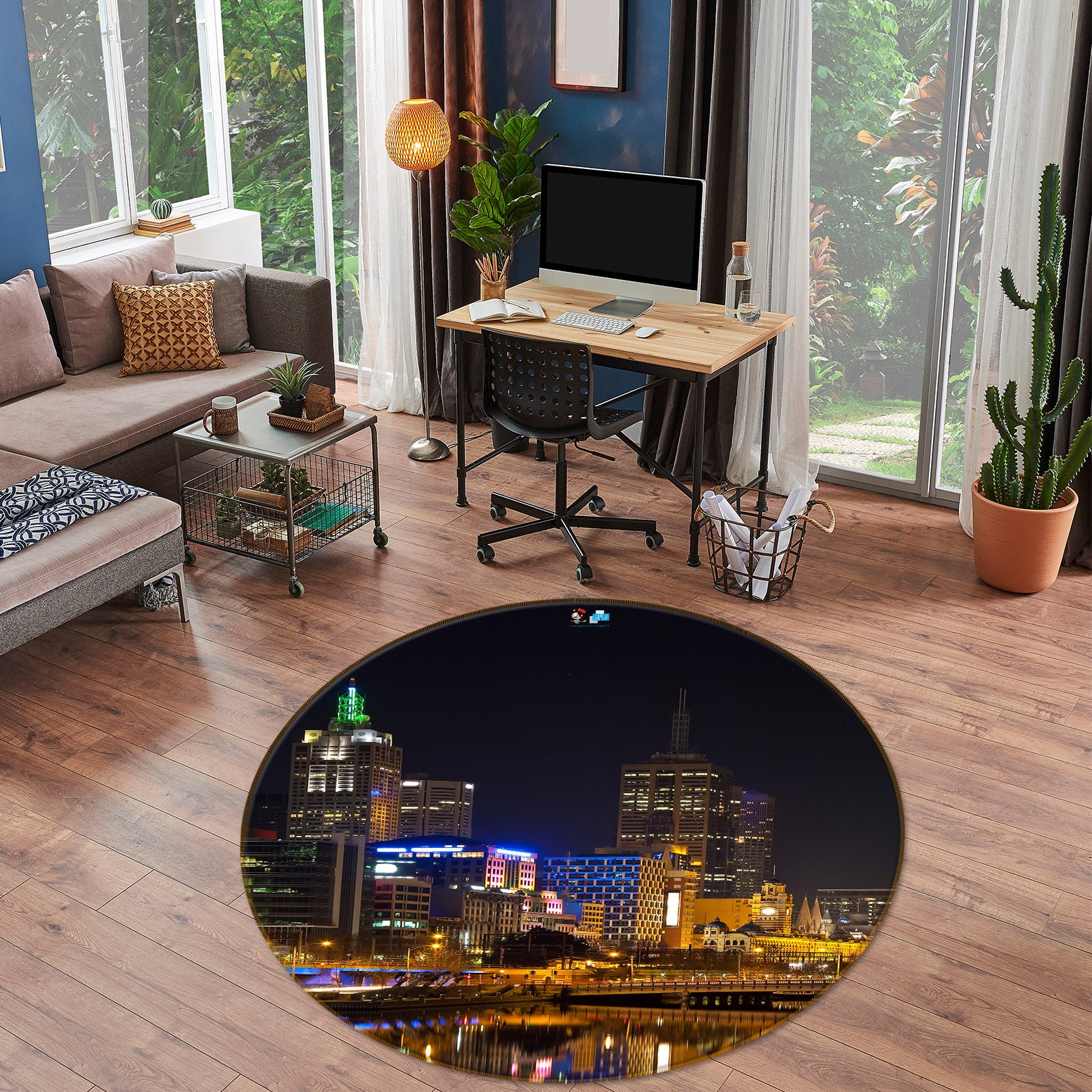 3D Night City Building 74110 Round Non Slip Rug Mat