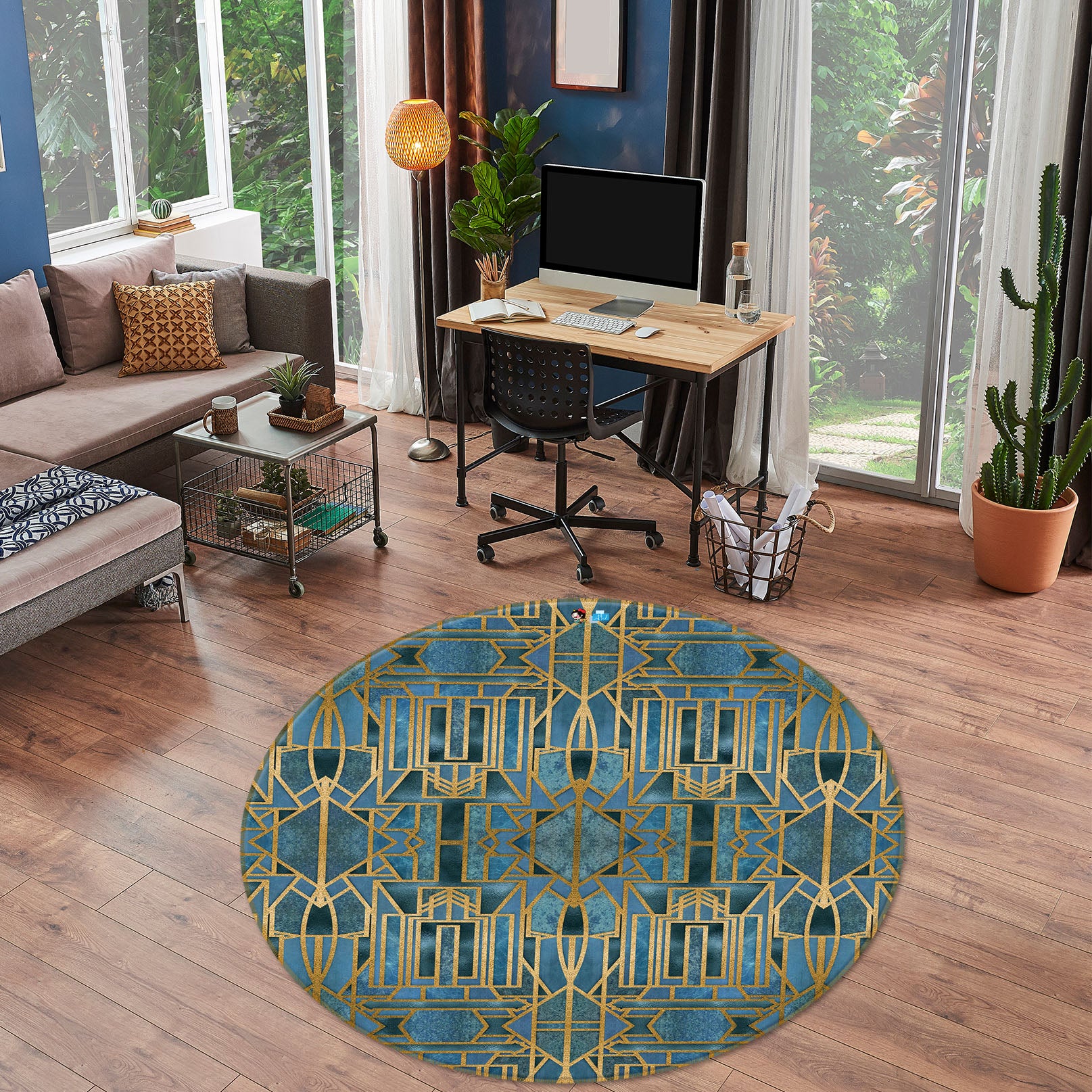 3D Golden Line Pattern 83045 Andrea haase Rug Round Non Slip Rug Mat