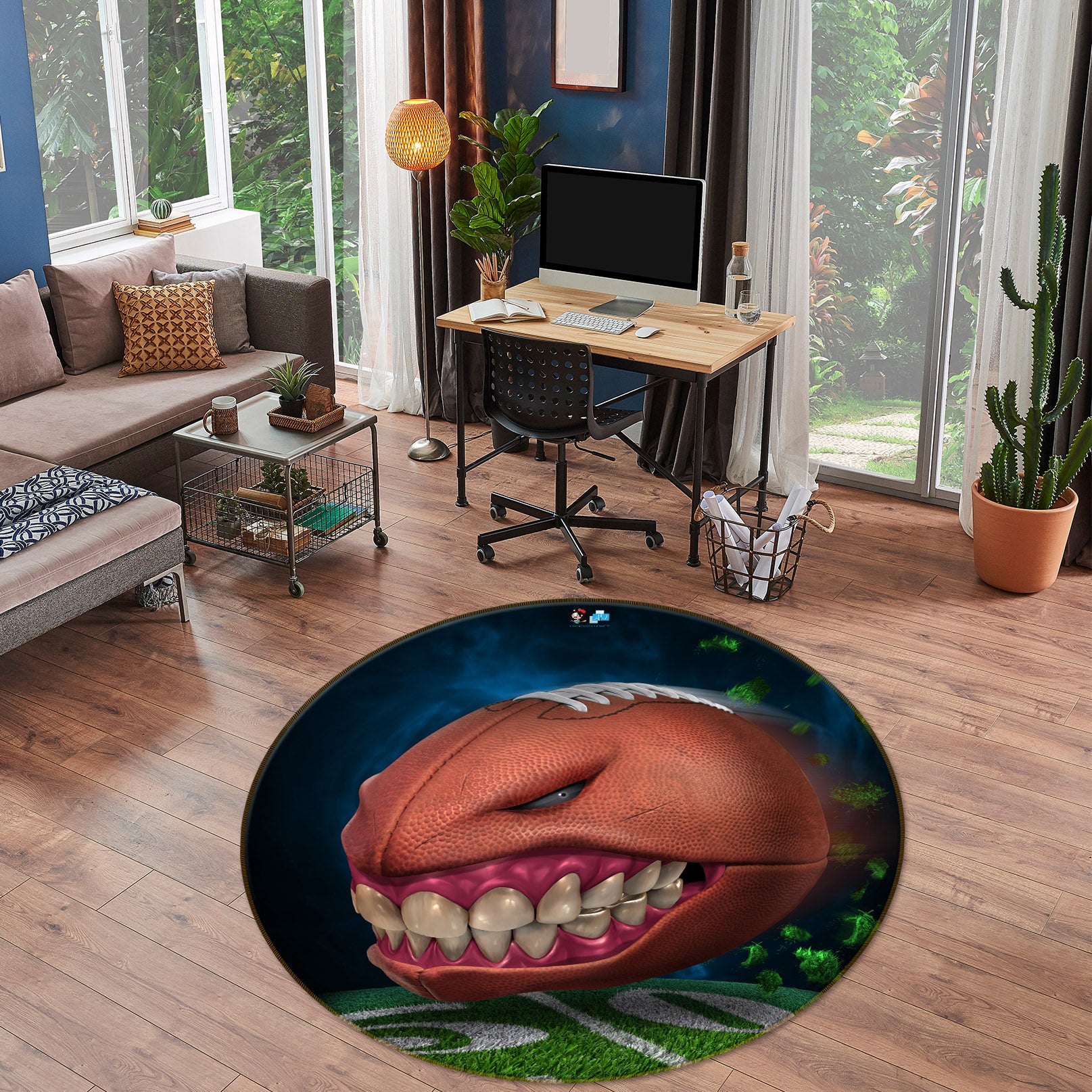 3D Teeth Ball 4156 Tom Wood Rug Round Non Slip Rug Mat