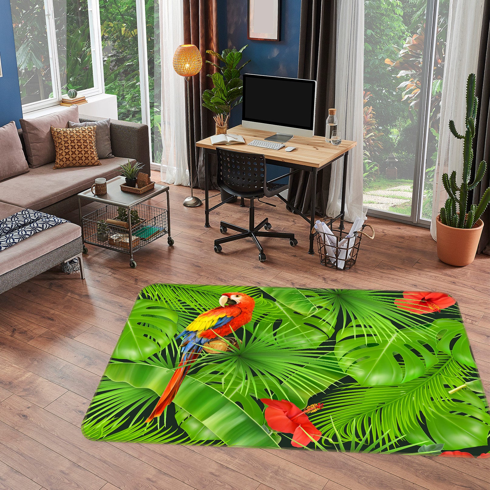 3D Leaves Parrot 77159 Non Slip Rug Mat