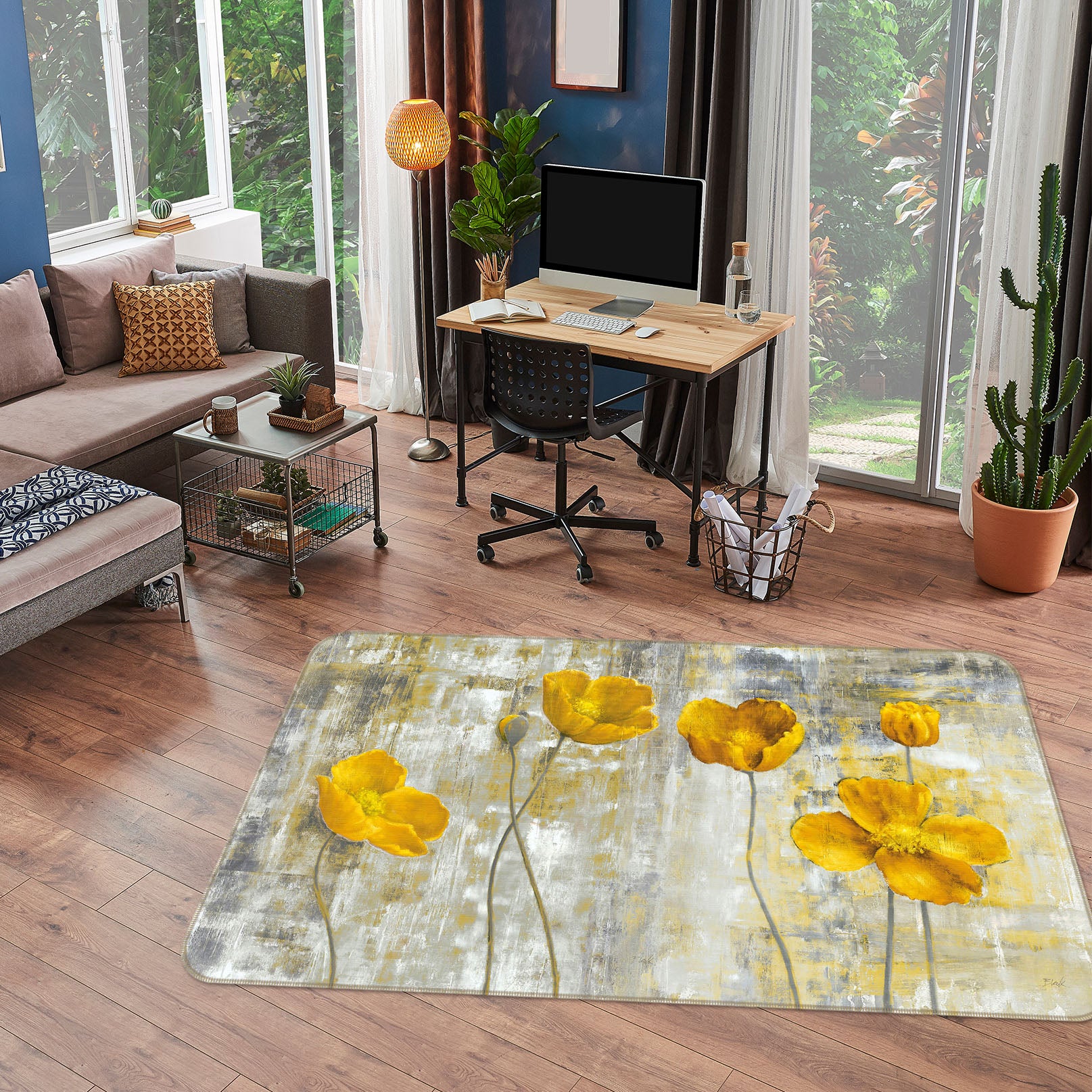 3D Yellow Flowers 65134 Non Slip Rug Mat