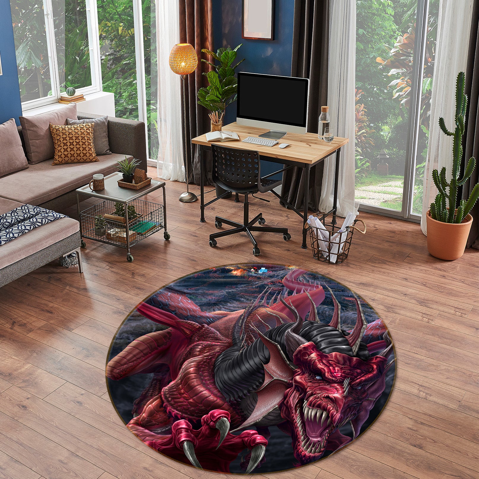 3D Red Dragon 4169 Tom Wood Rug Round Non Slip Rug Mat