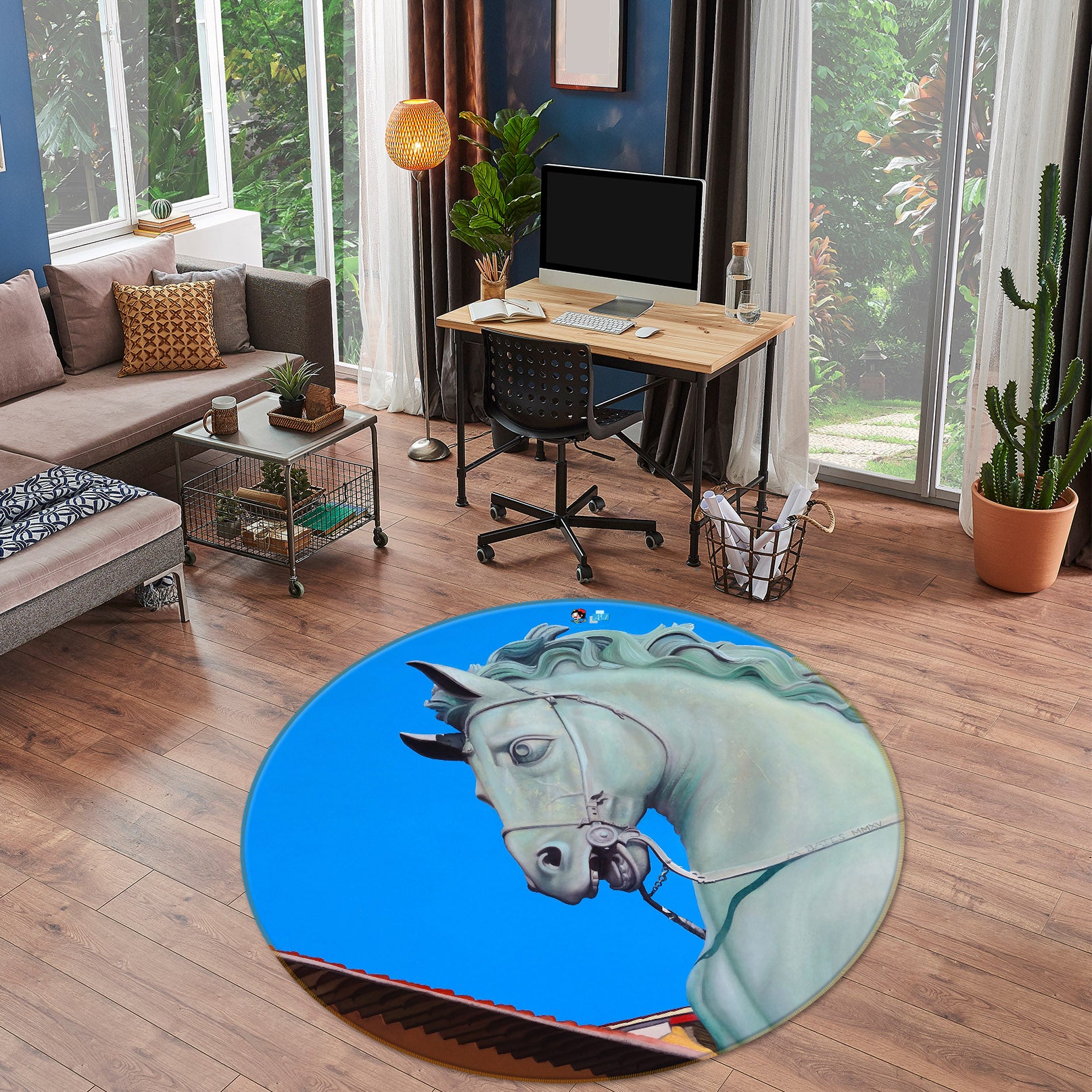 3D Statue Horse 11076 Matthew Holden Bates Rug Round Non Slip Rug Mat