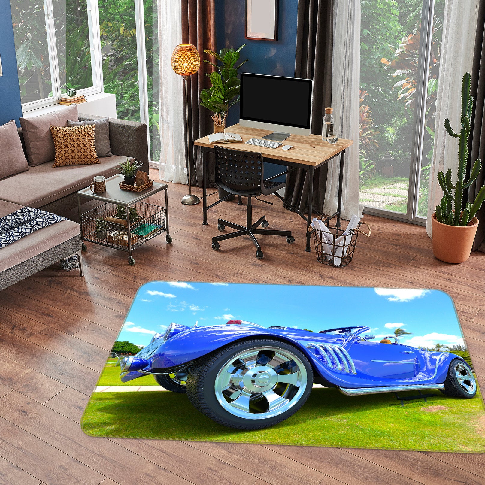3D Grass Blue Car 67221 Vehicle Non Slip Rug Mat