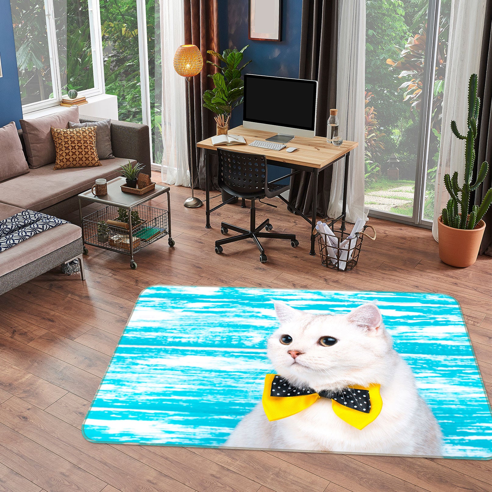 3D White Cat 37070 Non Slip Rug Mat