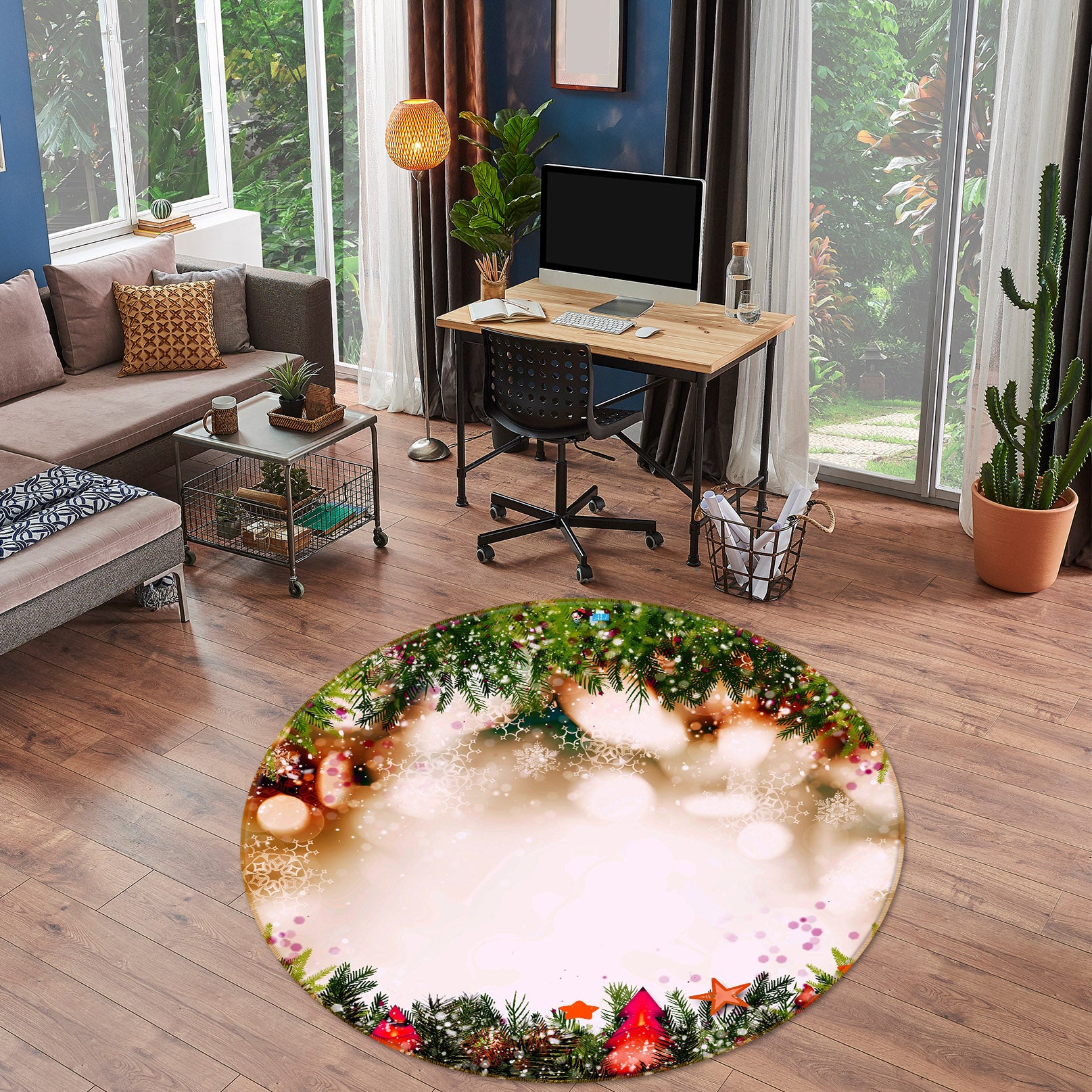 3D Branch Aperture 54154 Christmas Round Non Slip Rug Mat Xmas