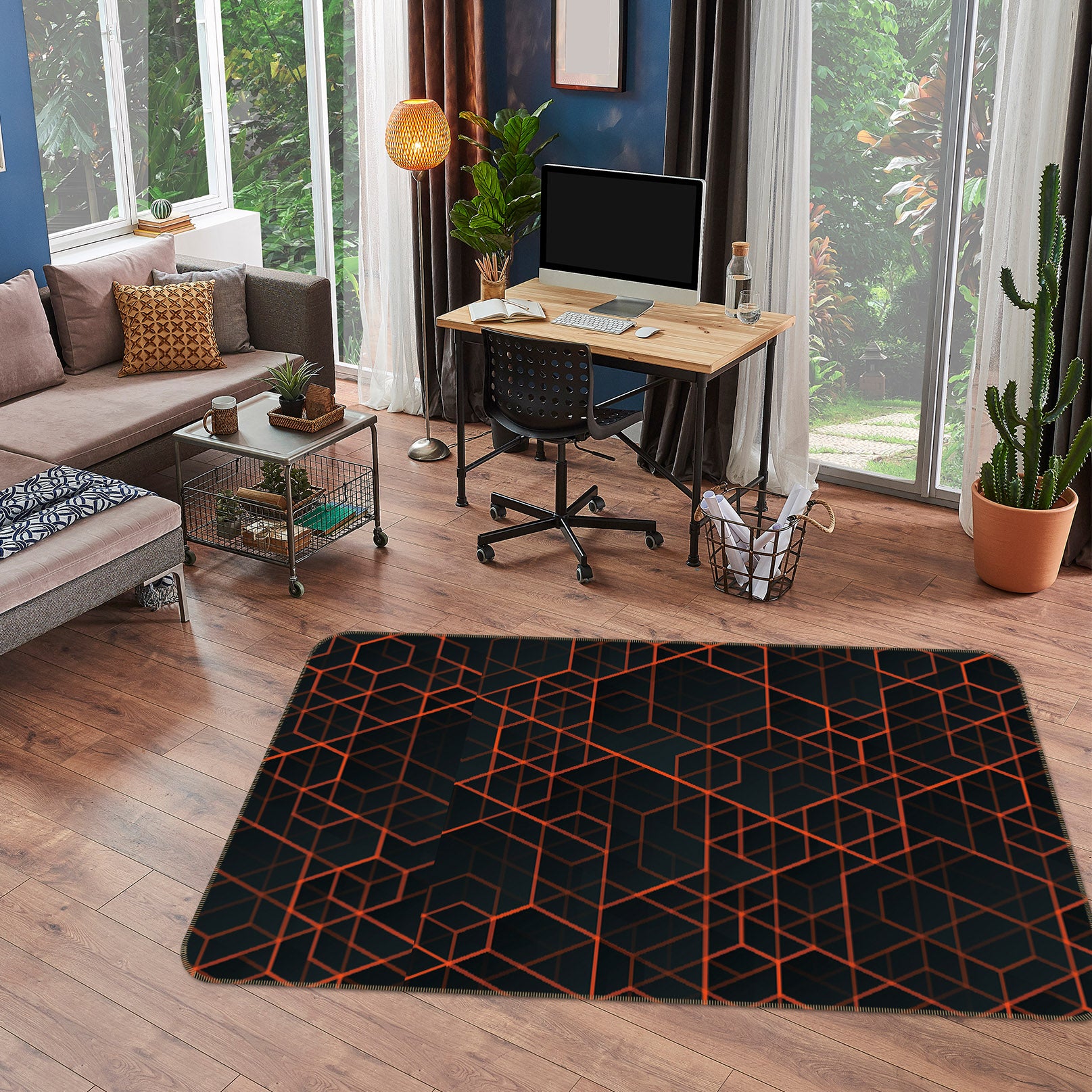 3D Cube Lines 35065 Non Slip Rug Mat