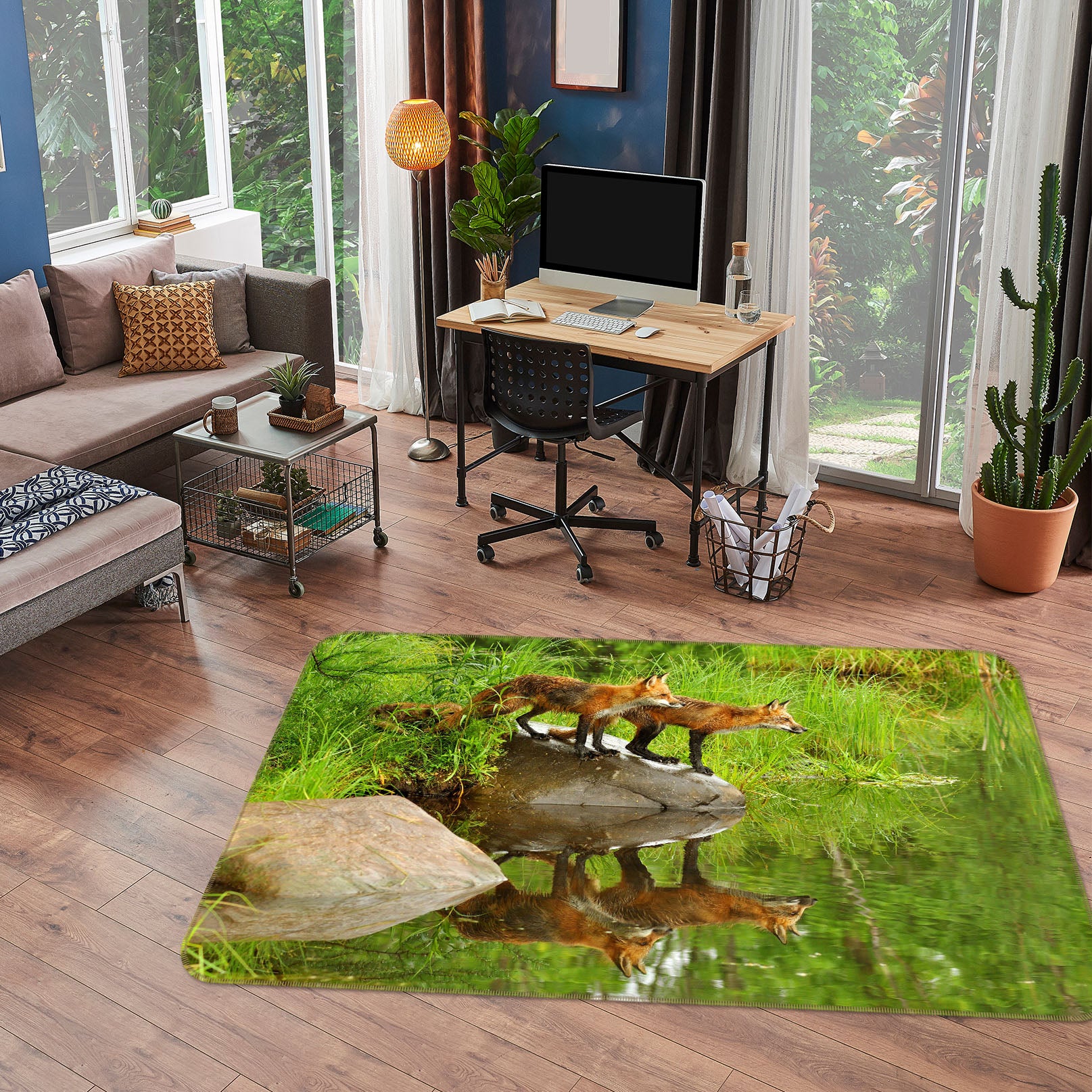 3D Fox By The Water 65132 Non Slip Rug Mat