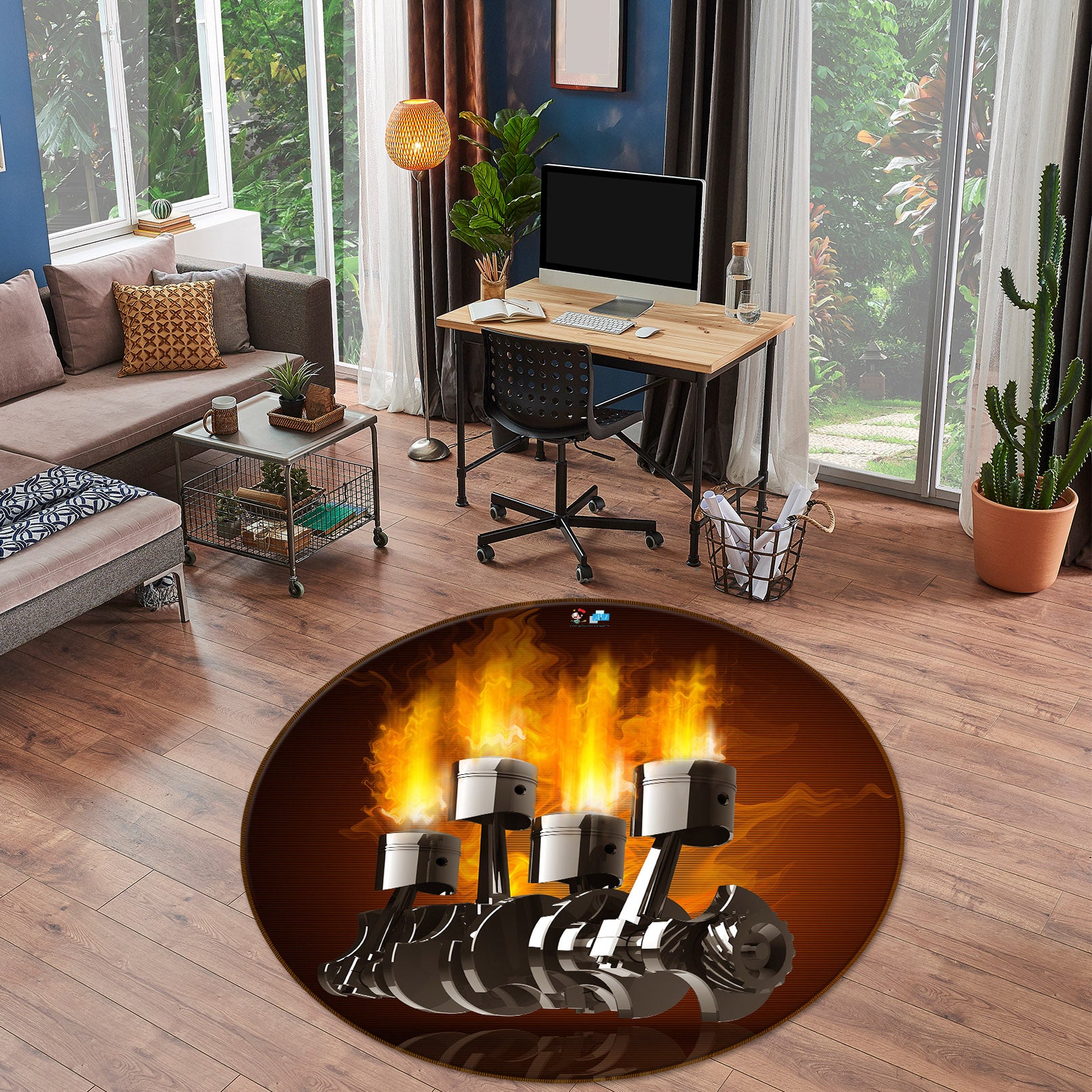 3D Mechanical 74132 Round Non Slip Rug Mat
