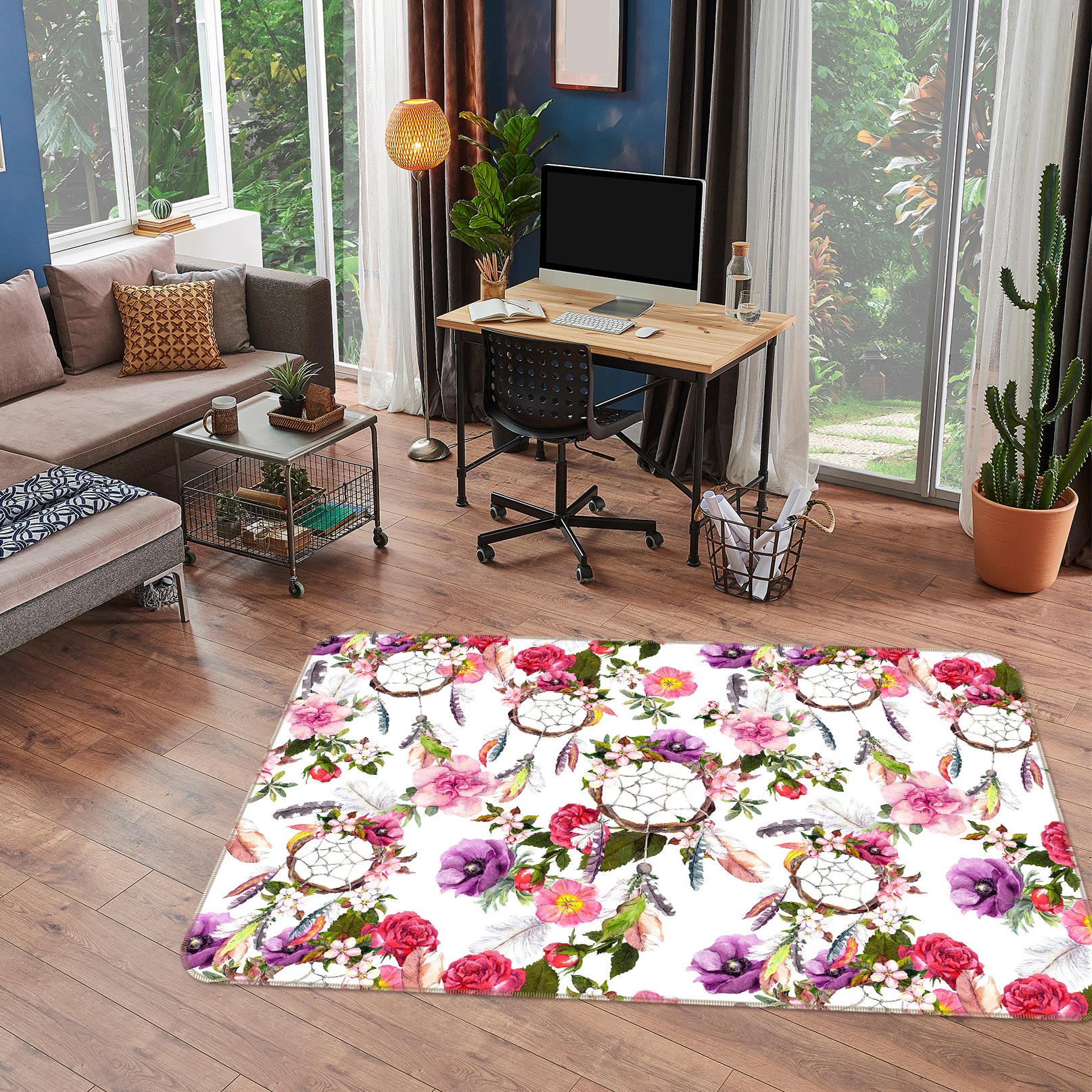 3D Flower Circle 37071 Non Slip Rug Mat