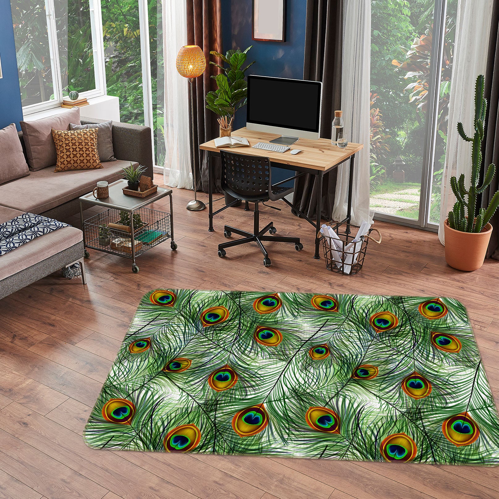 3D Peacock Feather 34234 Non Slip Rug Mat