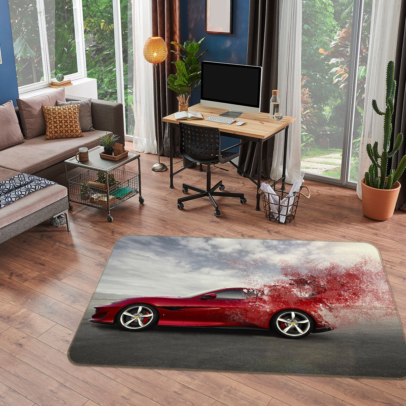 3D Red Sports Car 38200 Vehicle Non Slip Rug Mat