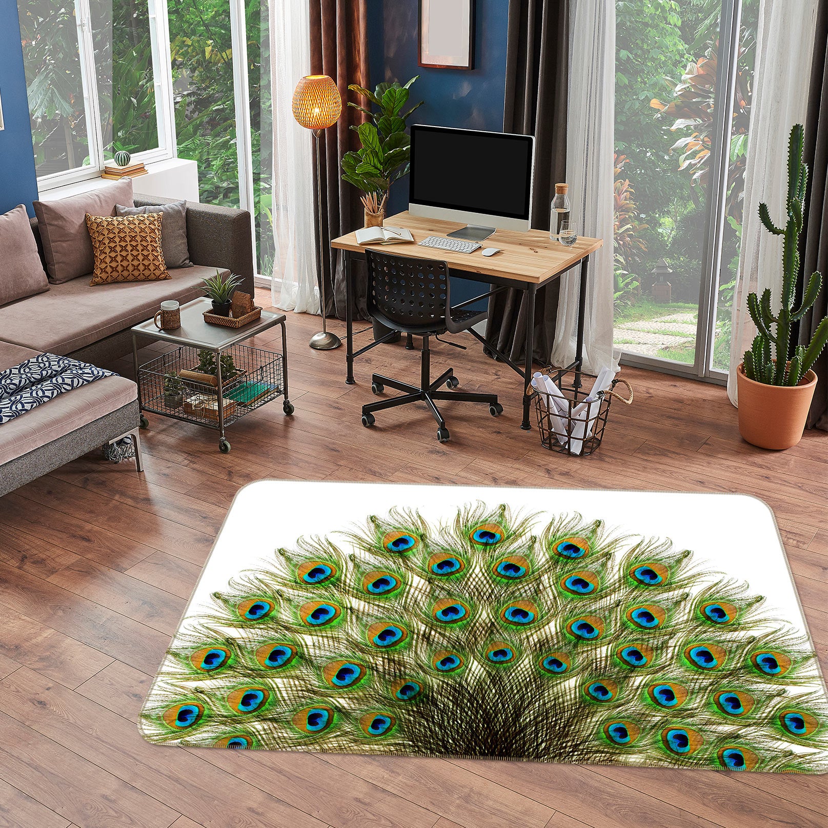 3D Peacock Feather 37047 Non Slip Rug Mat