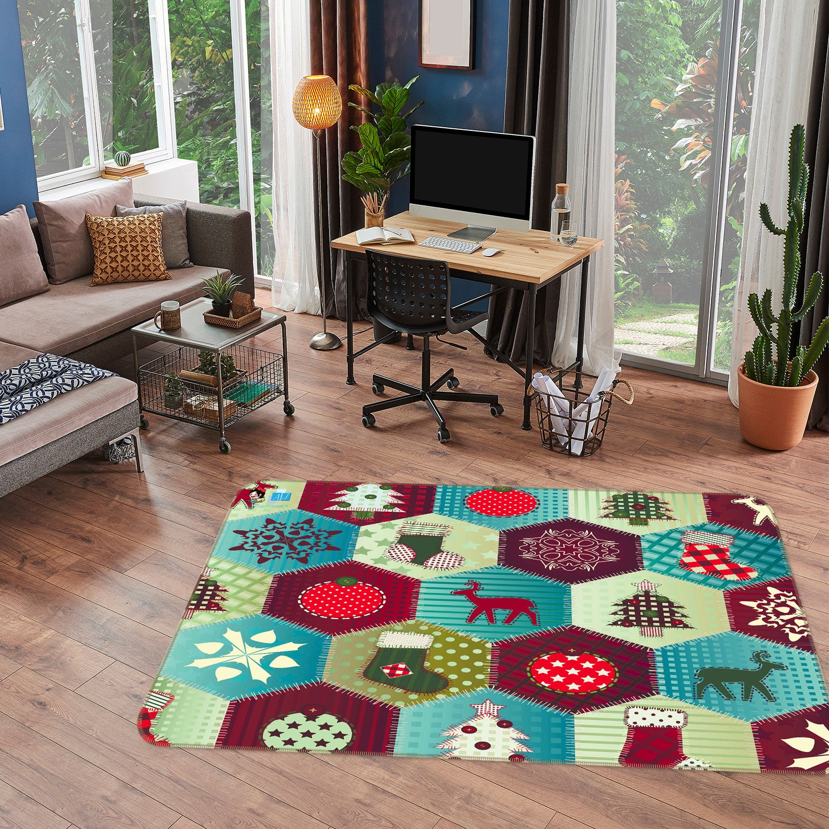 3D Hexagon Pattern 54234 Christmas Non Slip Rug Mat Xmas