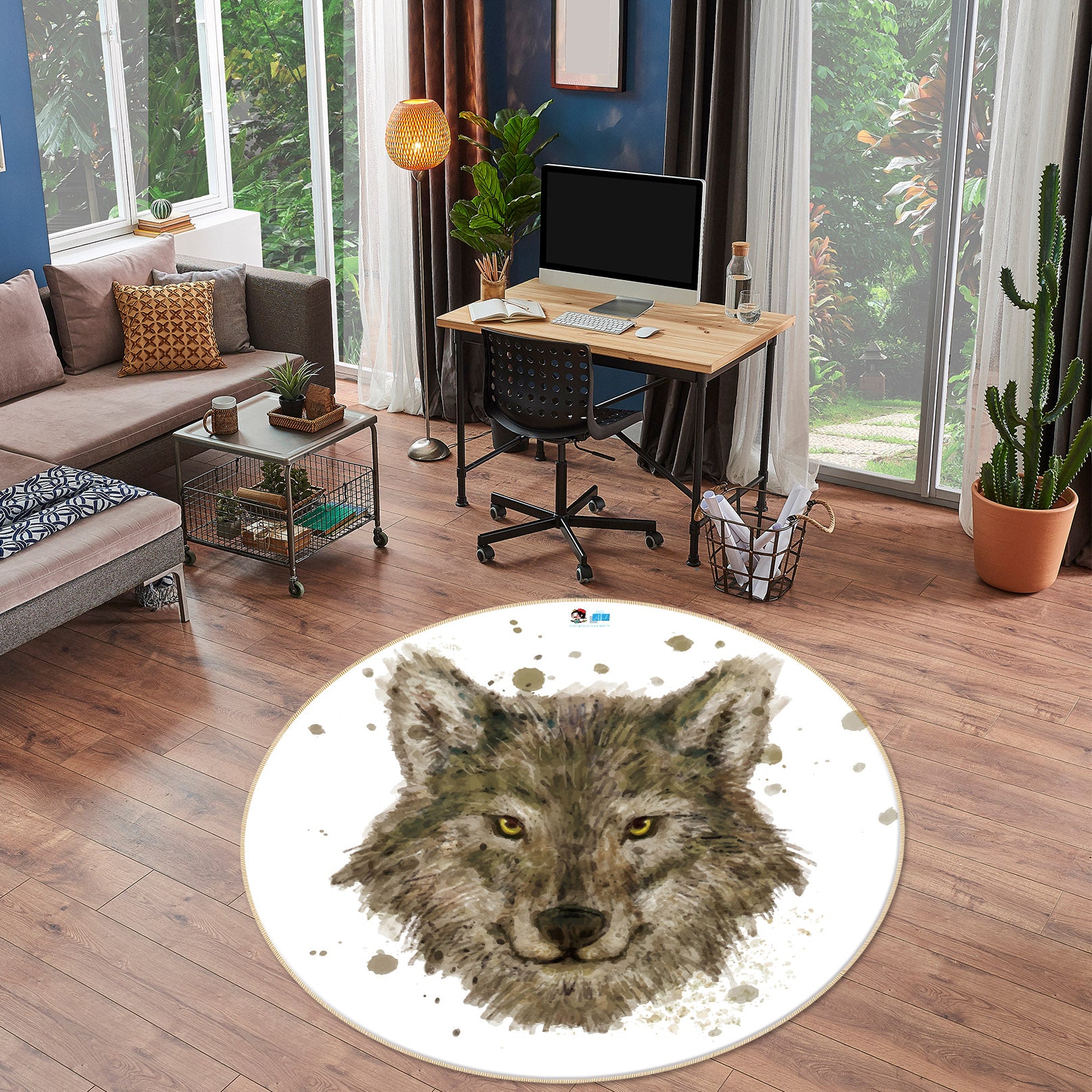 3D Wolf 74294 Round Non Slip Rug Mat