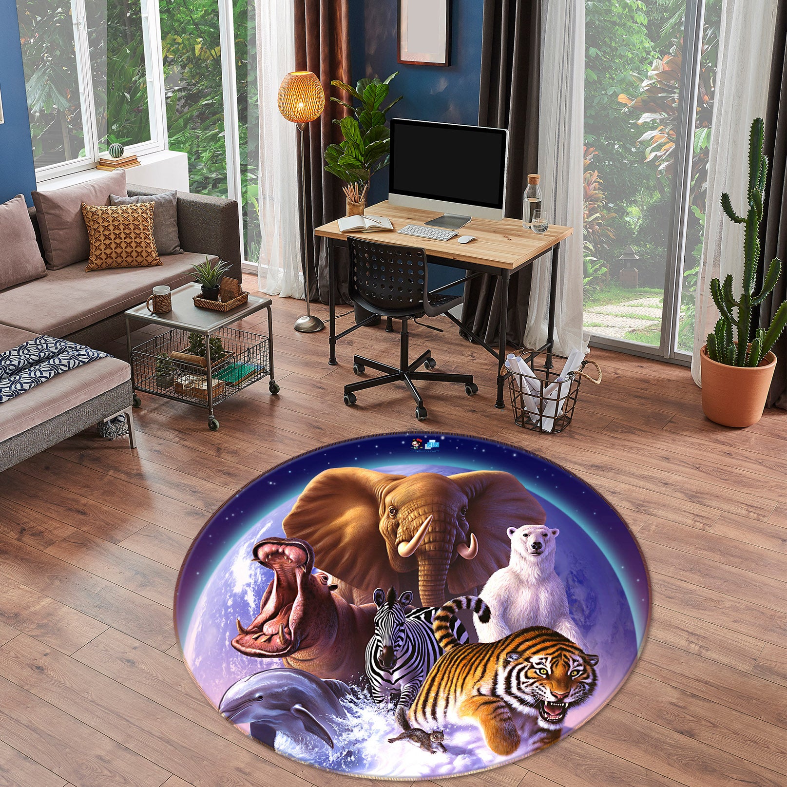3D Animals 83150 Jerry LoFaro Rug Round Non Slip Rug Mat