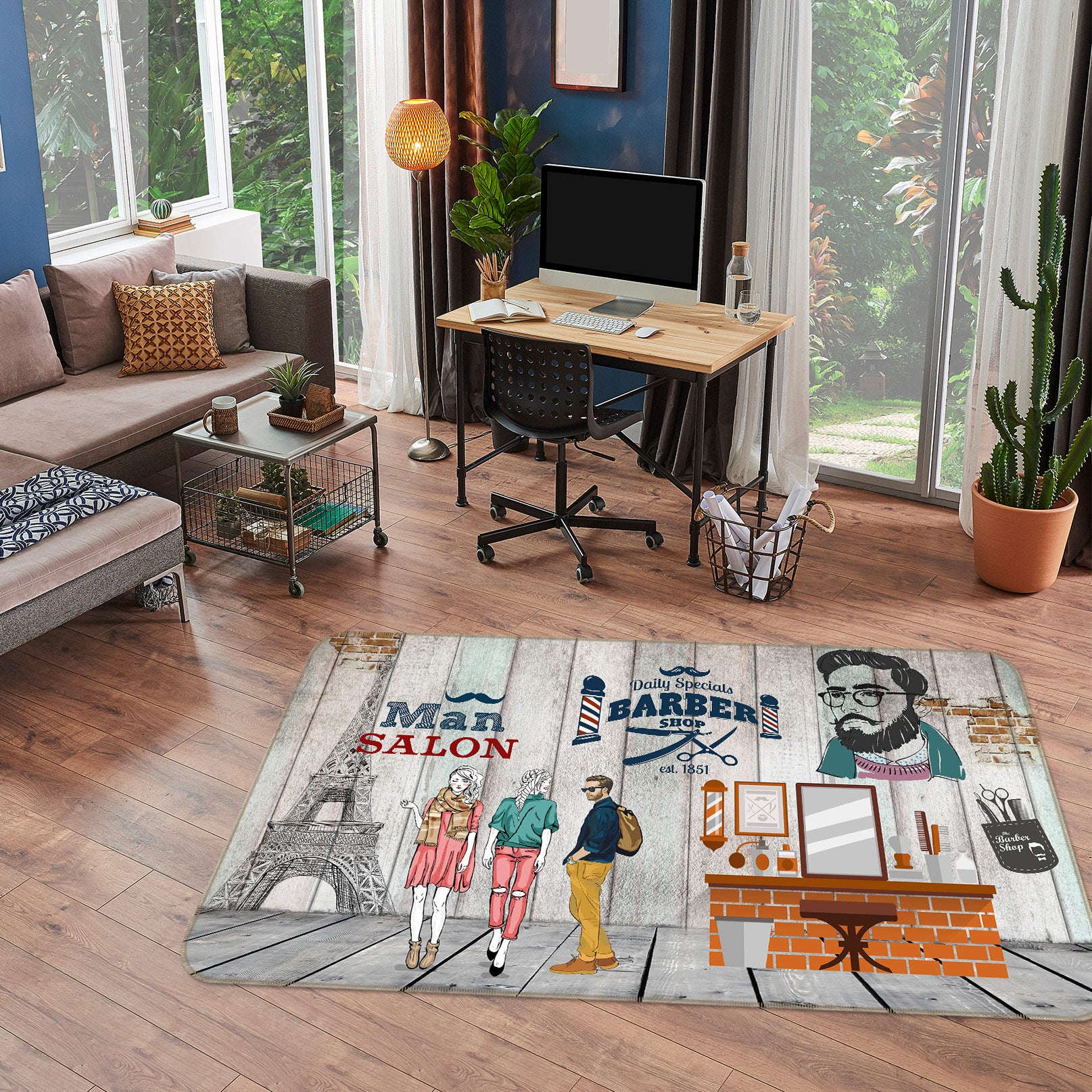 3D Barbershop Eiffel Tower 77045 Non Slip Rug Mat