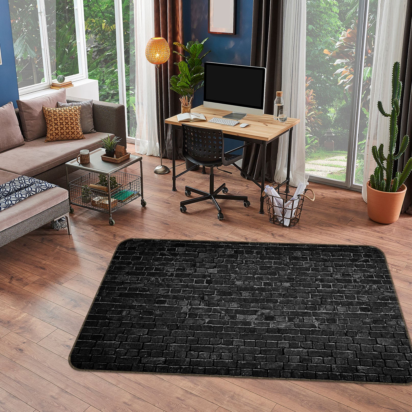 3D Black Brick Wall Pattern 31012 Non Slip Rug Mat