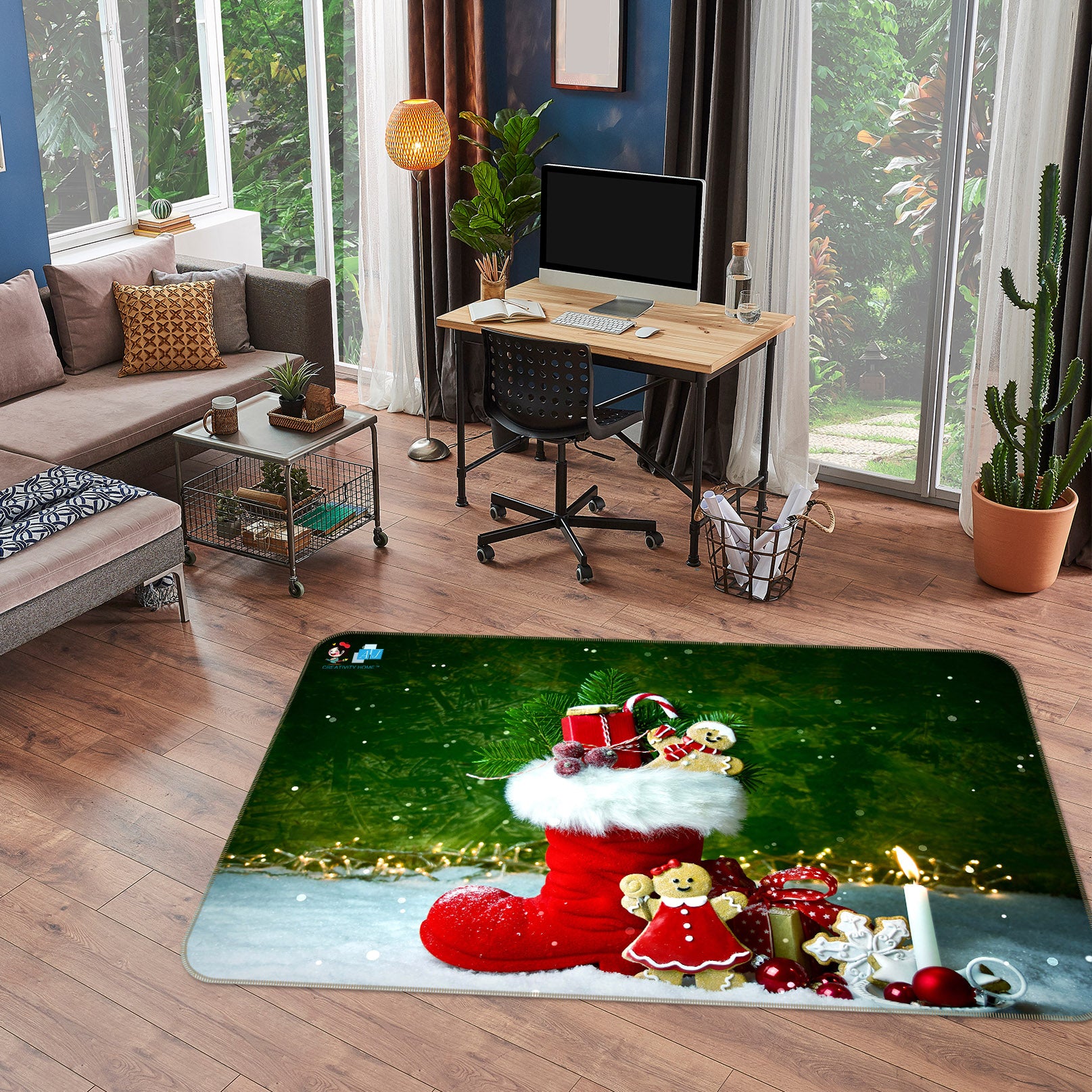 3D Socks Gift 55108 Christmas Non Slip Rug Mat Xmas