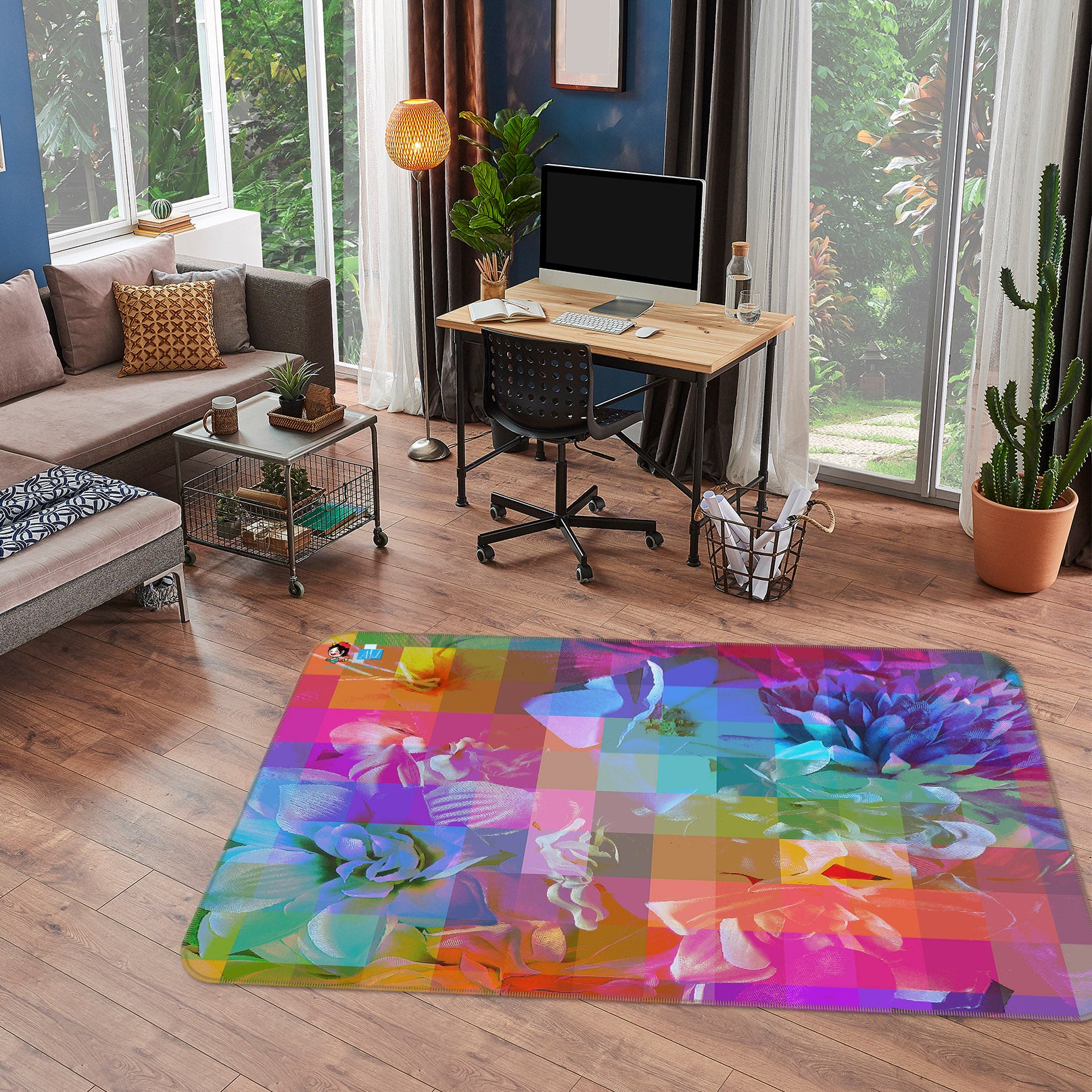 3D Color Flower Mosaic 19159 Shandra Smith Rug Non Slip Rug Mat
