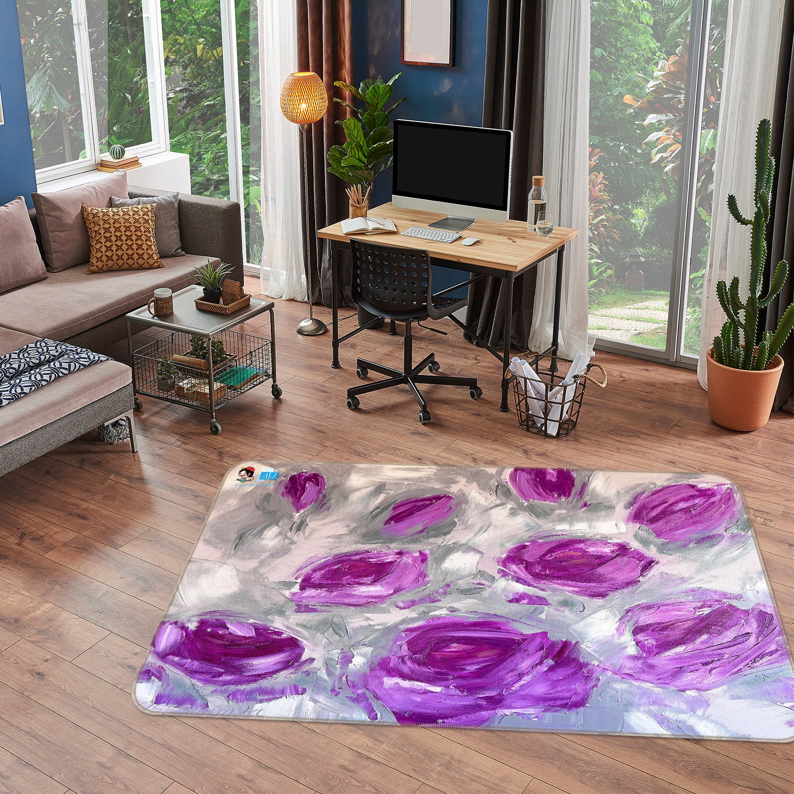 3D Purple Rose 3843 Skromova Marina Rug Non Slip Rug Mat