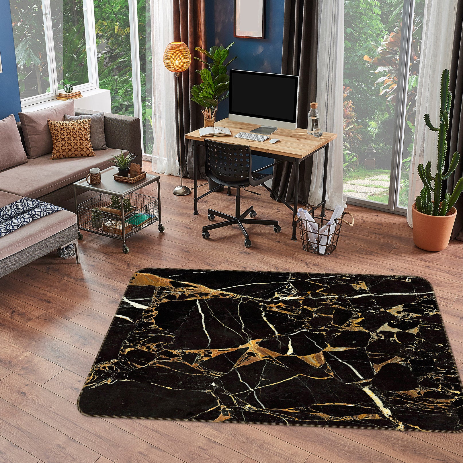 3D Black Marble 27131 Non Slip Rug Mat