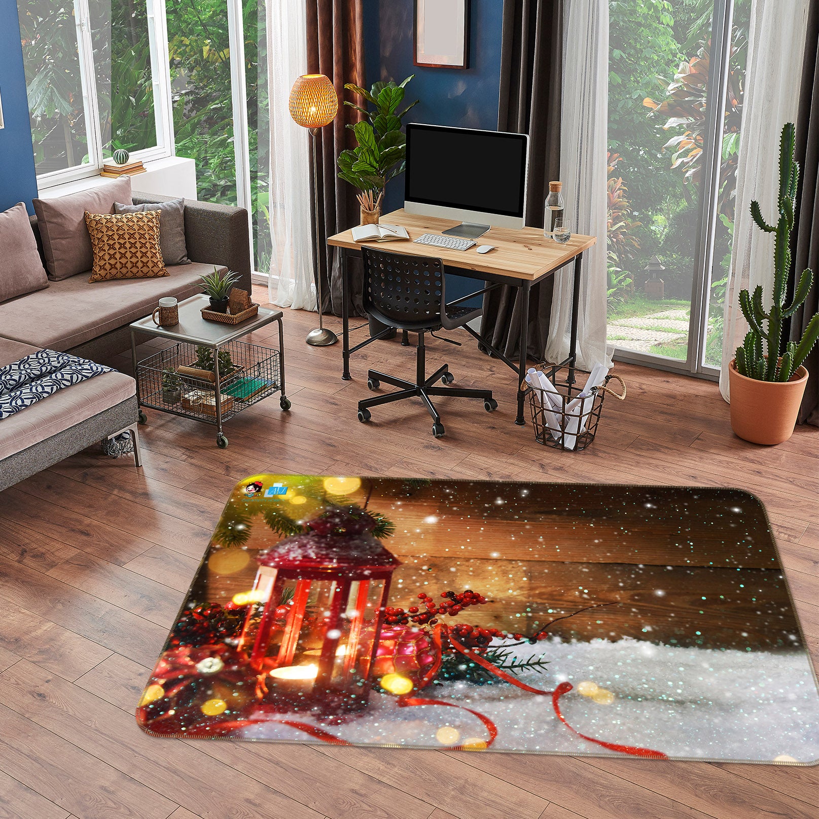 3D Snow Candle 55085 Christmas Non Slip Rug Mat Xmas