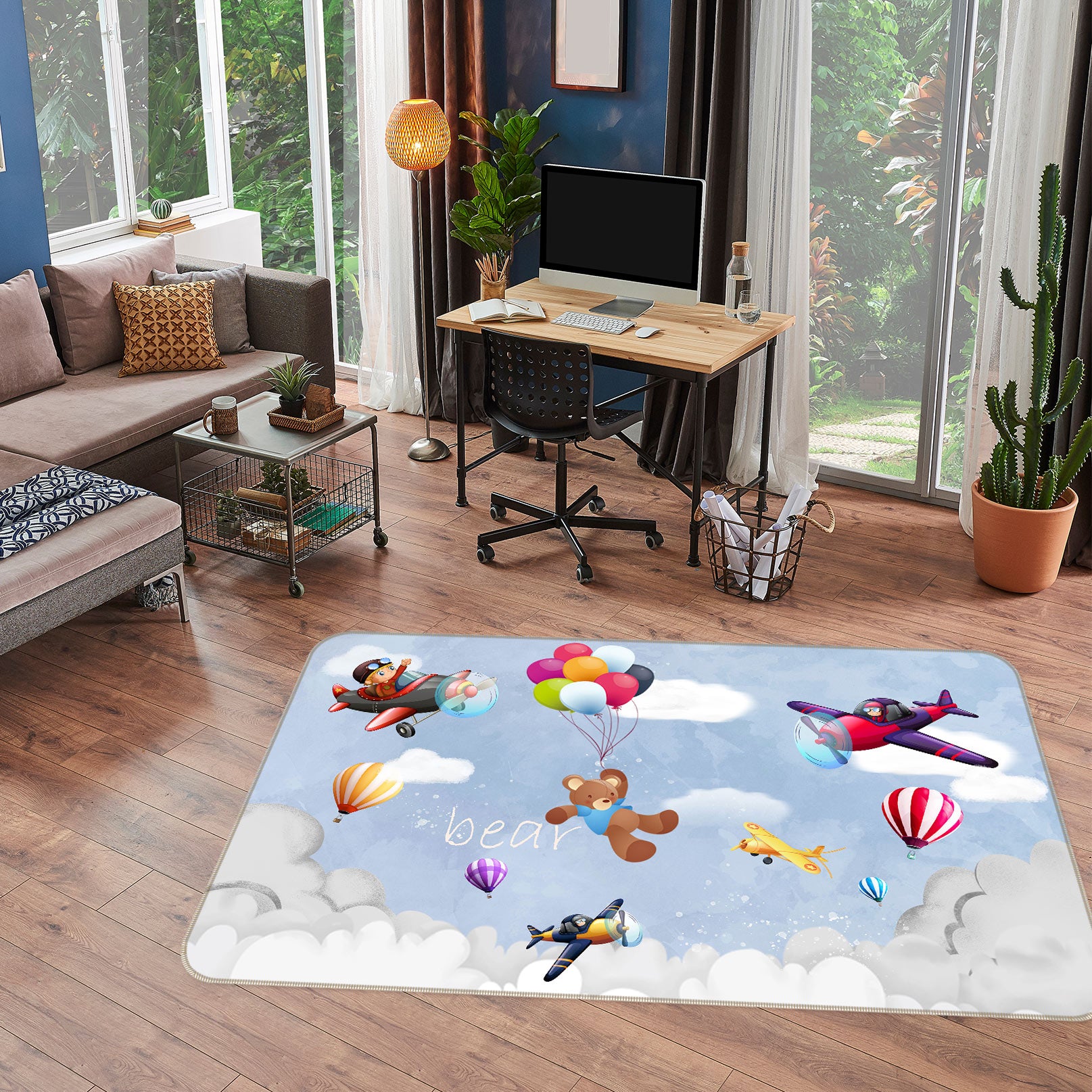 3D Airplane Hot Air Balloon Raging 77239 Non Slip Rug Mat