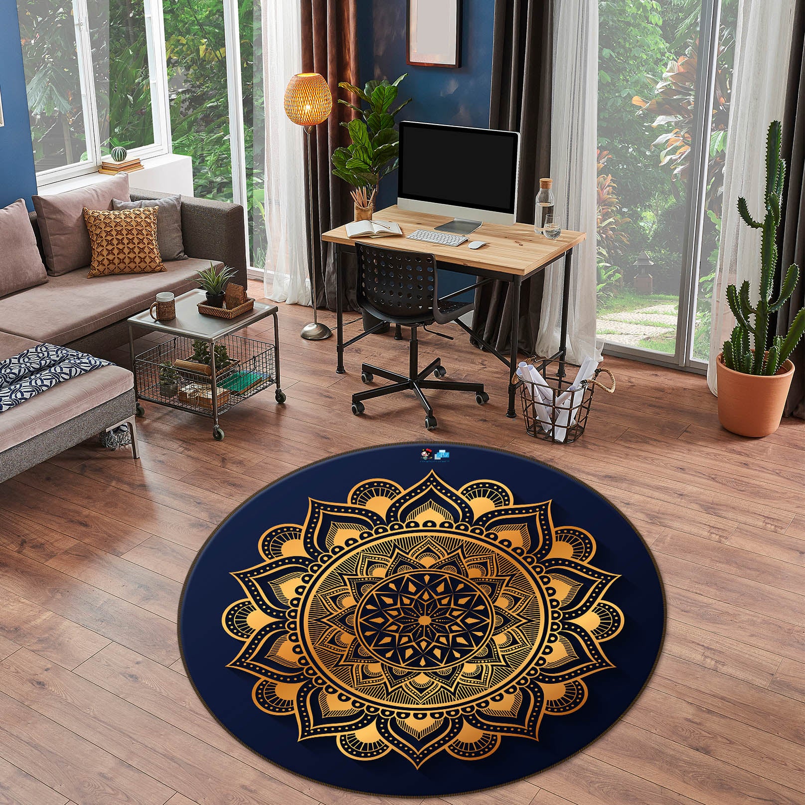 3D Golden Pattern 74247 Round Non Slip Rug Mat