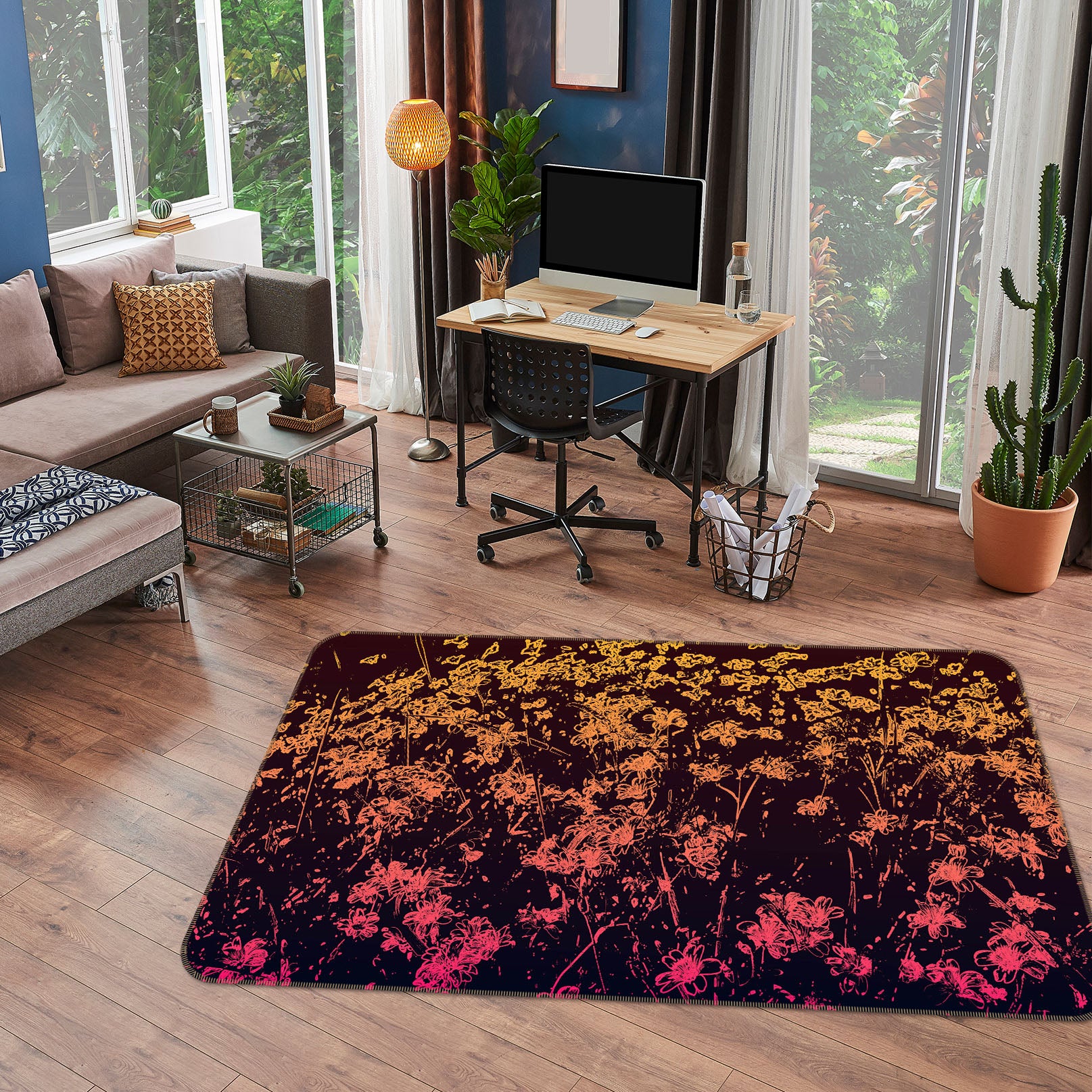 3D Floral Pattern 35122 Non Slip Rug Mat