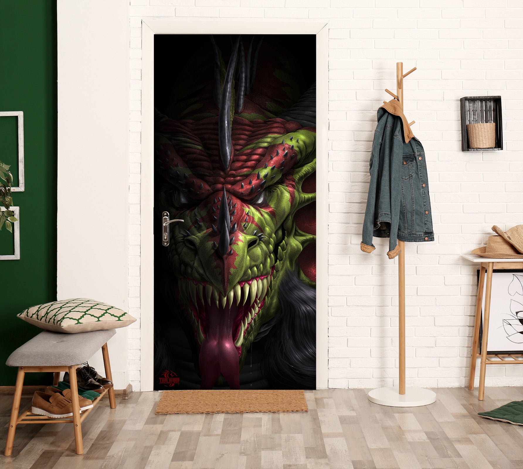 3D Green Dragon 639 Tom Wood Door Mural