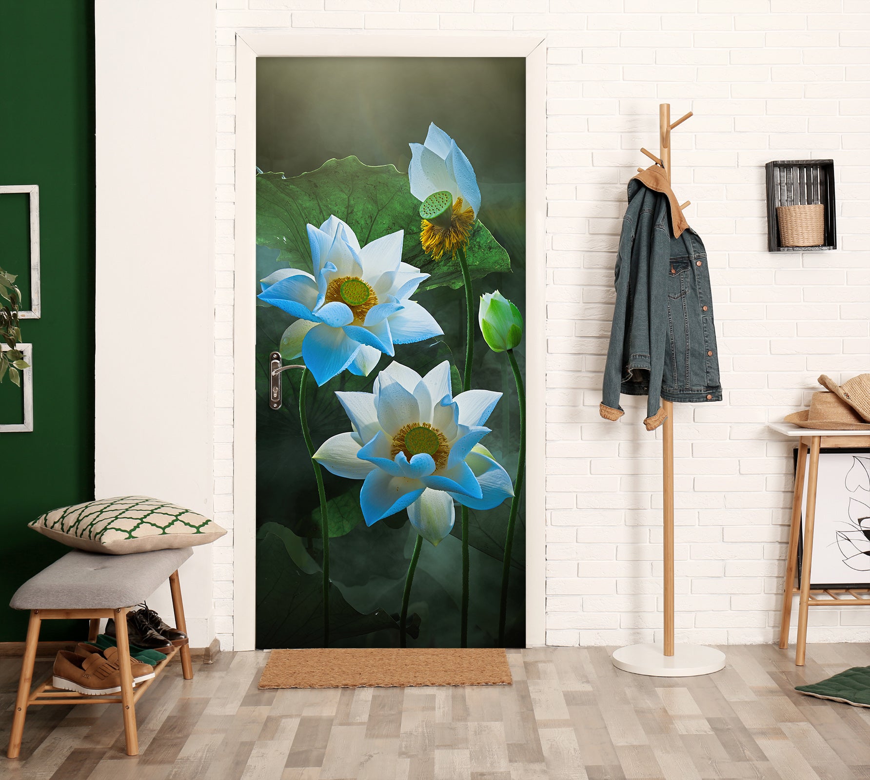 3D White Lotus 25203 Door Mural