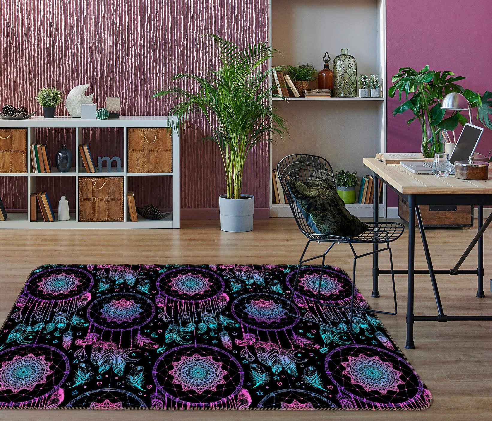 3D Purple Blue Dream Catcher 37068 Non Slip Rug Mat