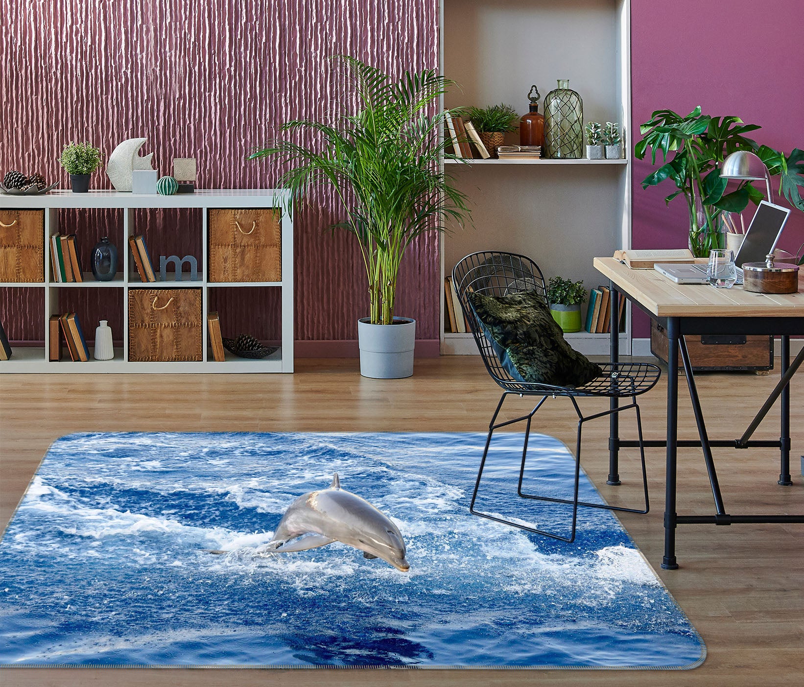 3D Waves Dolphin Jumping 65098 Non Slip Rug Mat