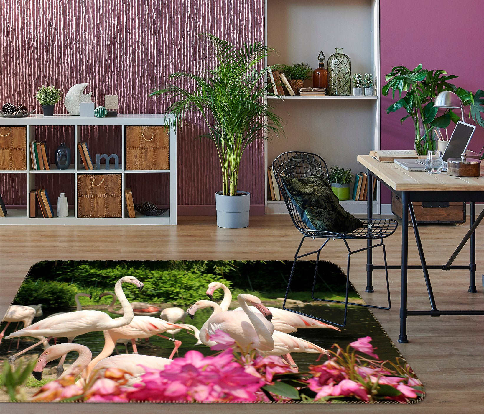 3D Flamingo Flower 085 Animal Non Slip Rug Mat