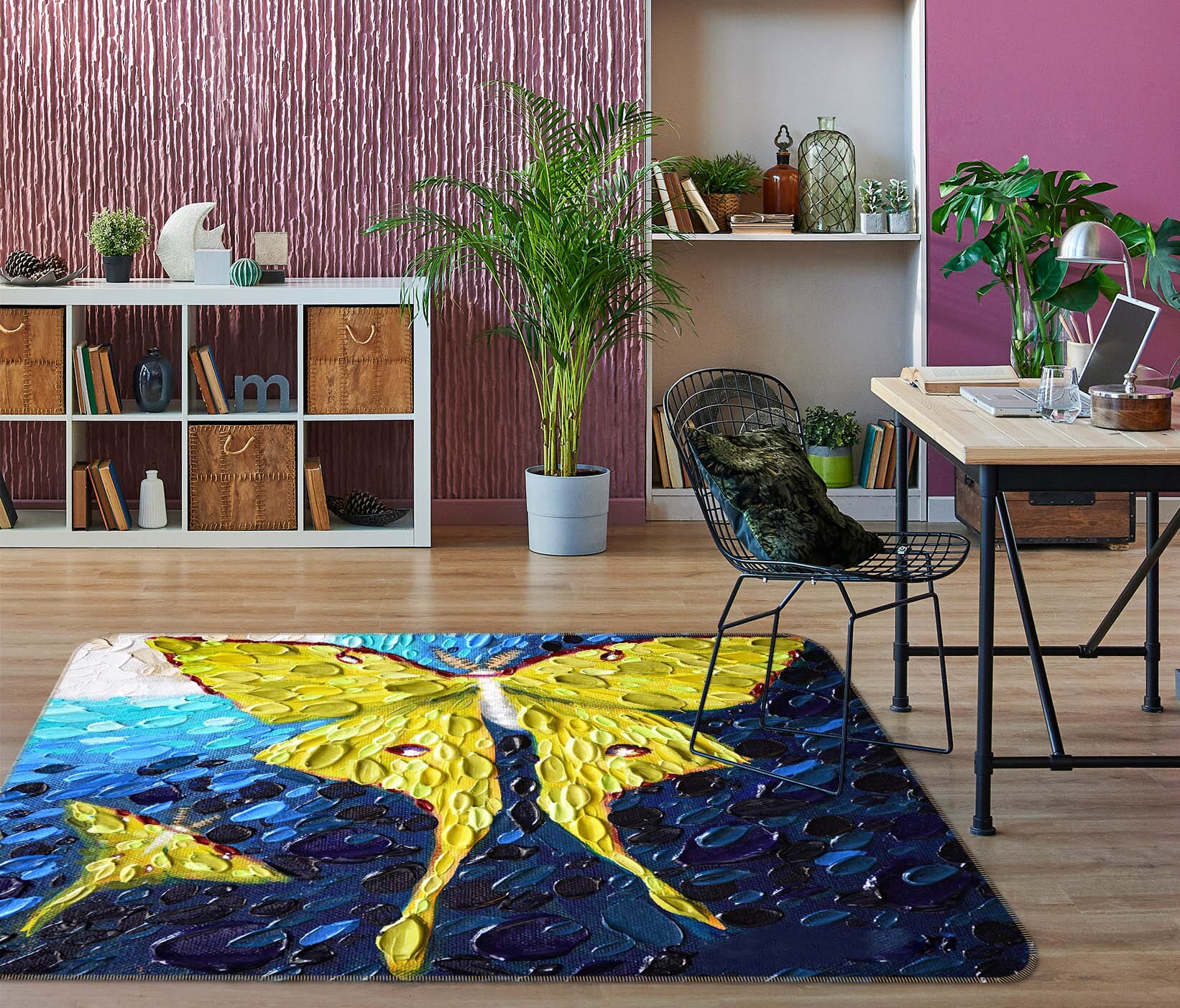 3D Yellow Butterfly 1007 Dena Tollefson Rug Non Slip Rug Mat Mat AJ Creativity Home 
