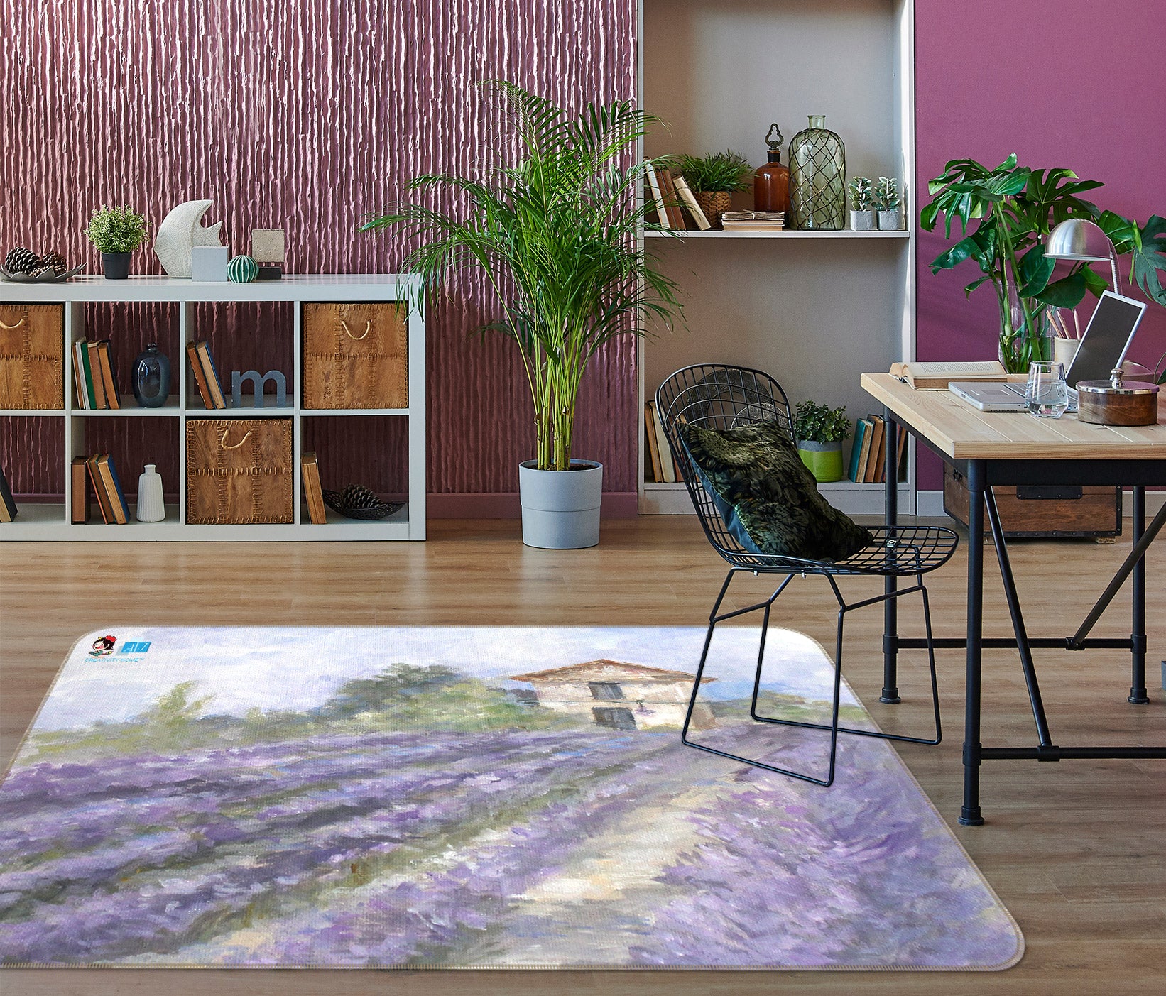 3D Purple Flower Field 1005 Debi Coules Rug Non Slip Rug Mat