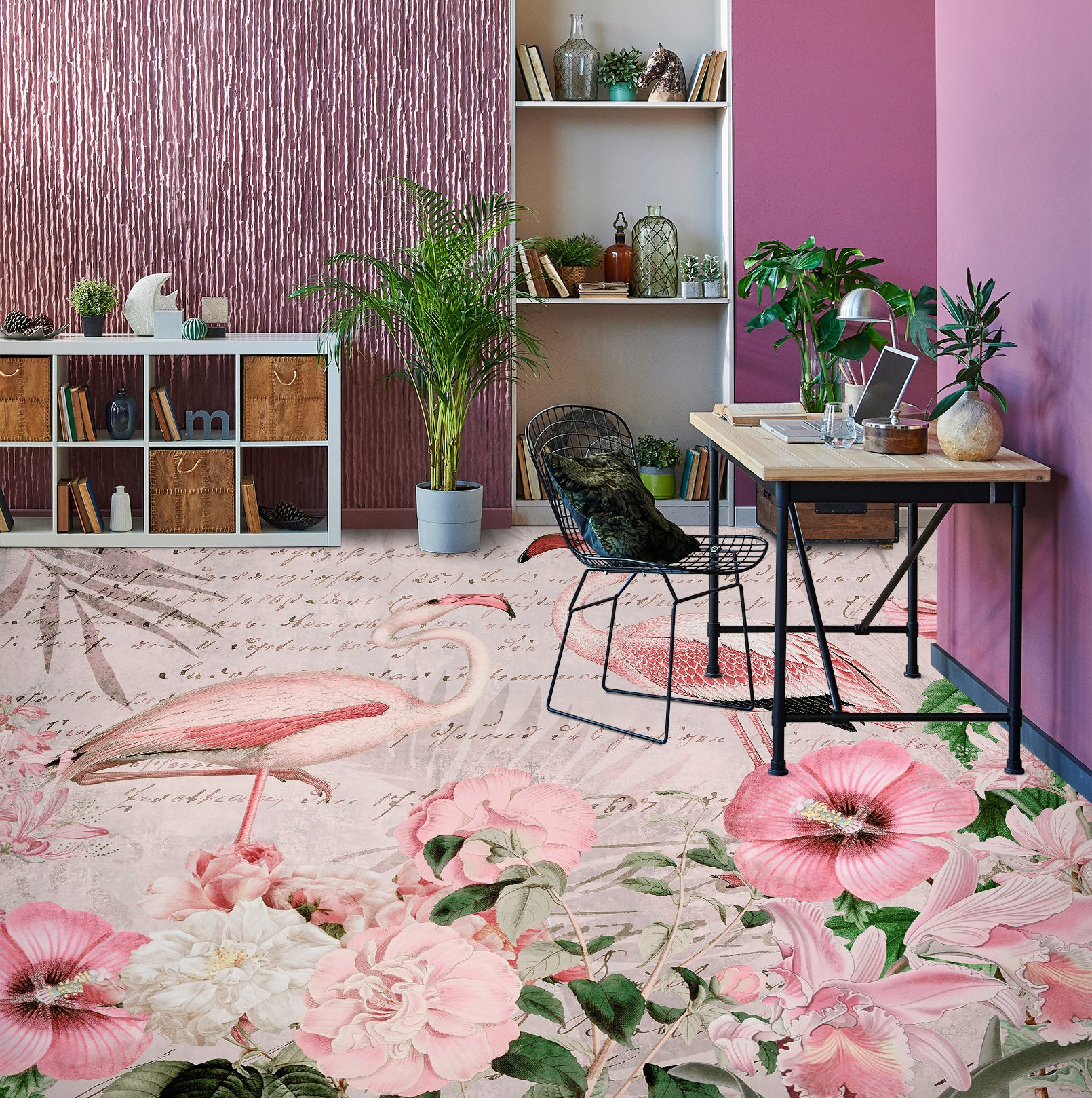 3D Pink Flower Flamingo 104143 Andrea Haase Floor Mural