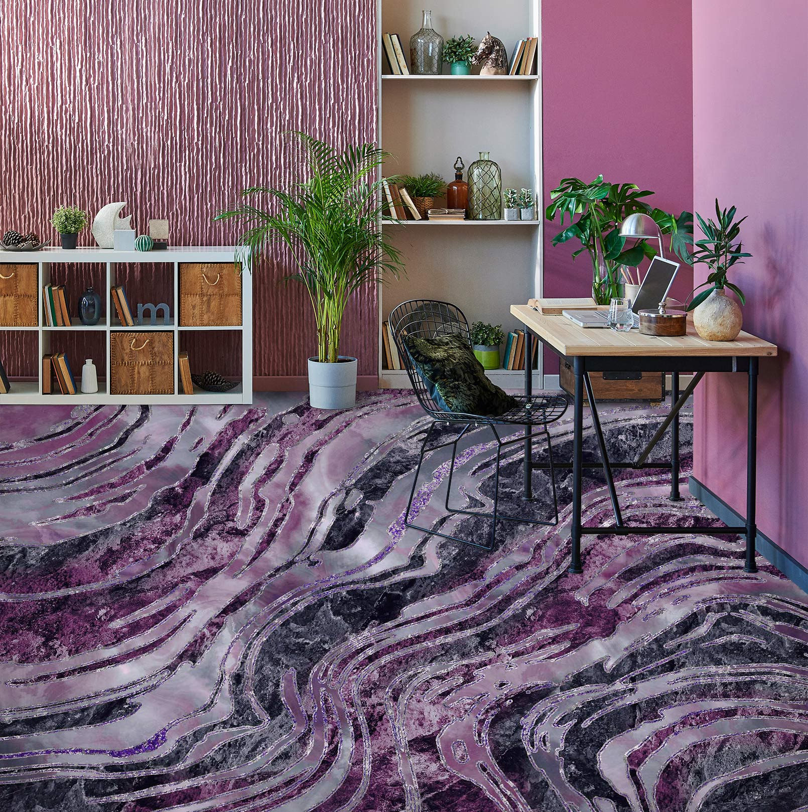 3D Purple Striped Pattern 102136 Andrea Haase Floor Mural