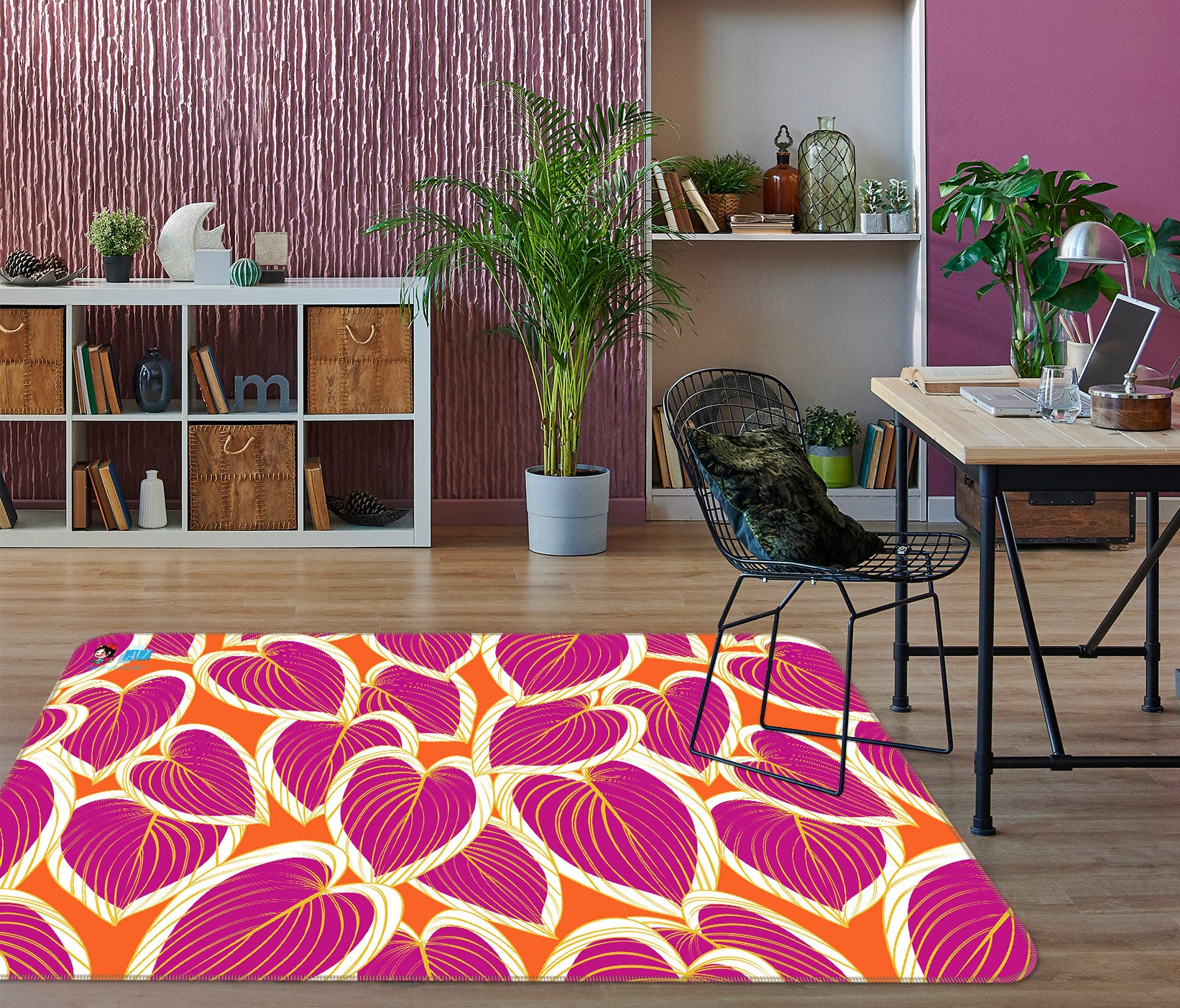 3D Red Heart Leaf Pattern 10757 Kashmira Jayaprakash Rug Non Slip Rug Mat