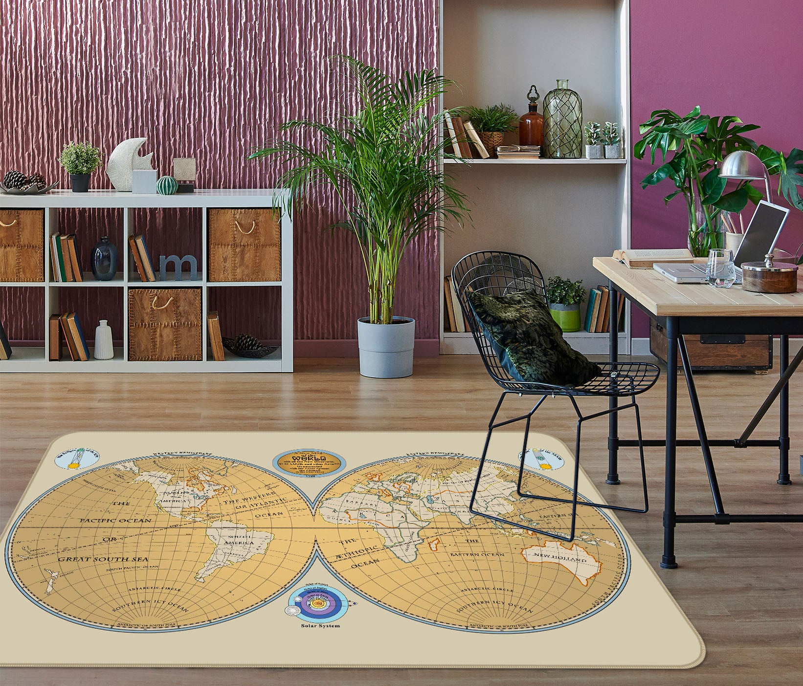 3D Yellow Circle 248 World Map Non Slip Rug Mat