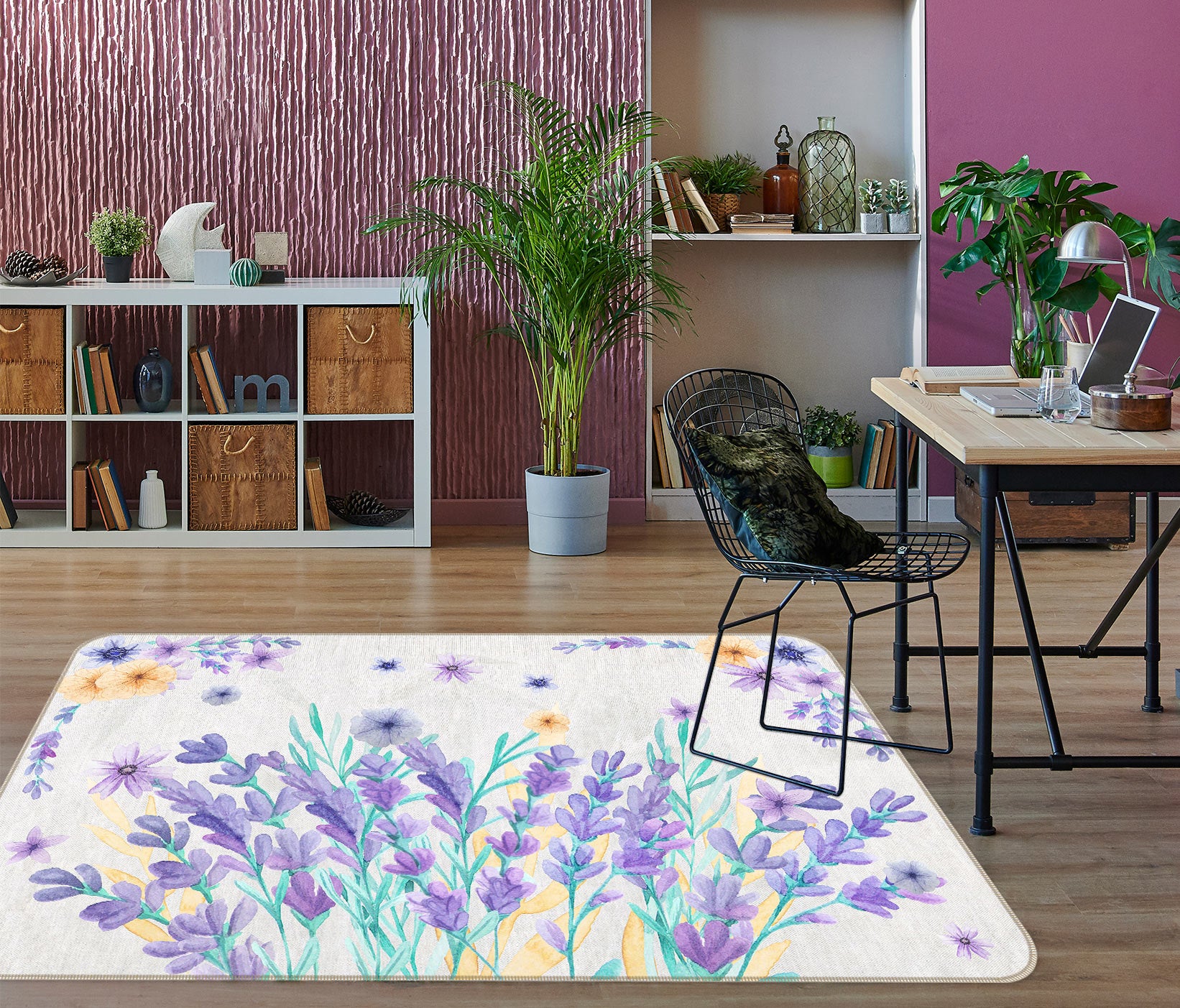 3D Purple Flowers 77238 Non Slip Rug Mat