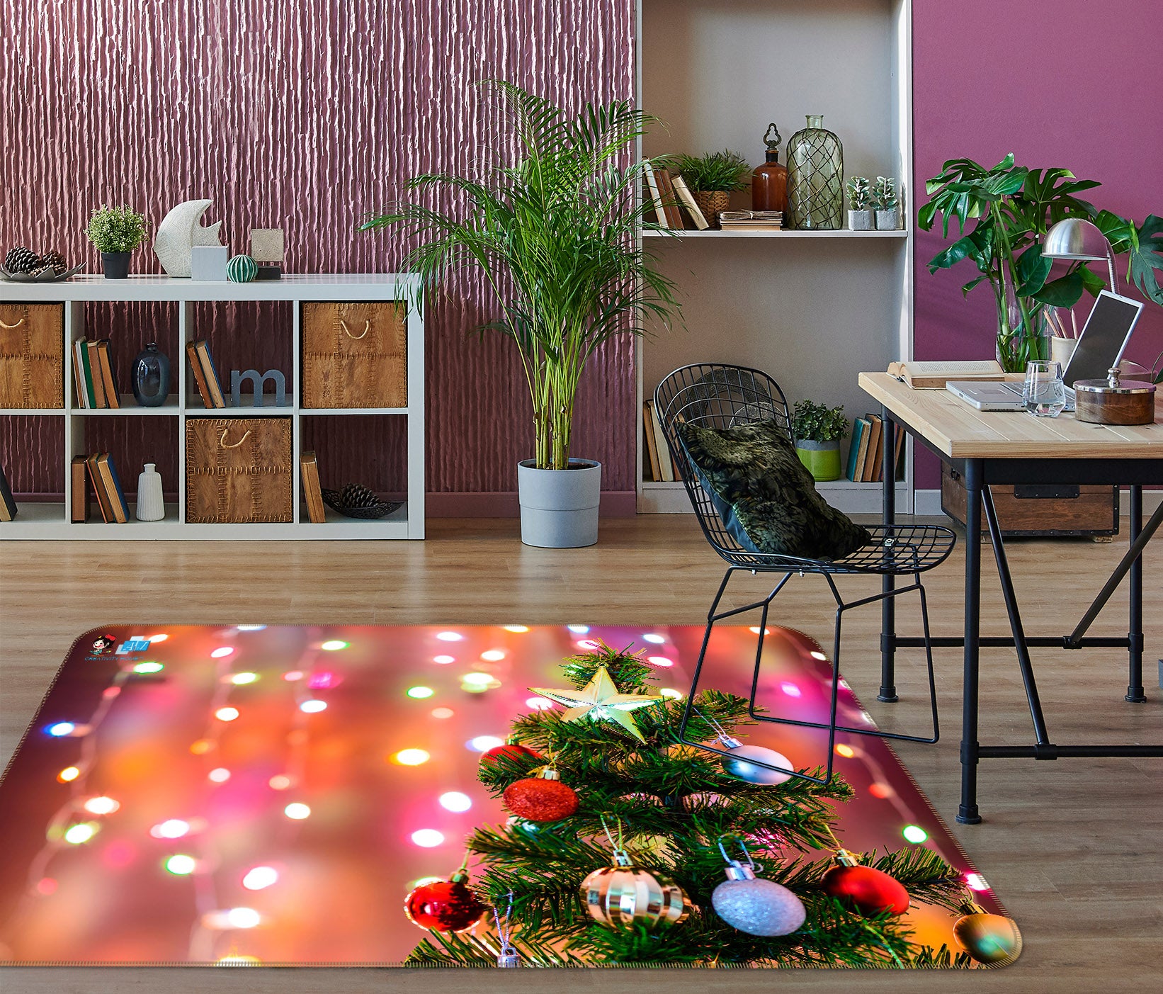 3D Tree String Lights 55110 Christmas Non Slip Rug Mat Xmas