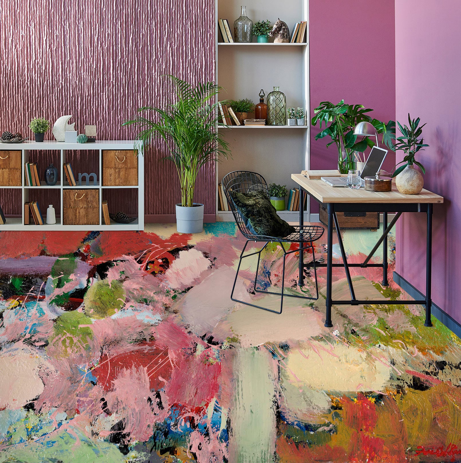 3D Pink Red Paint 9517 Allan P. Friedlander Floor Mural