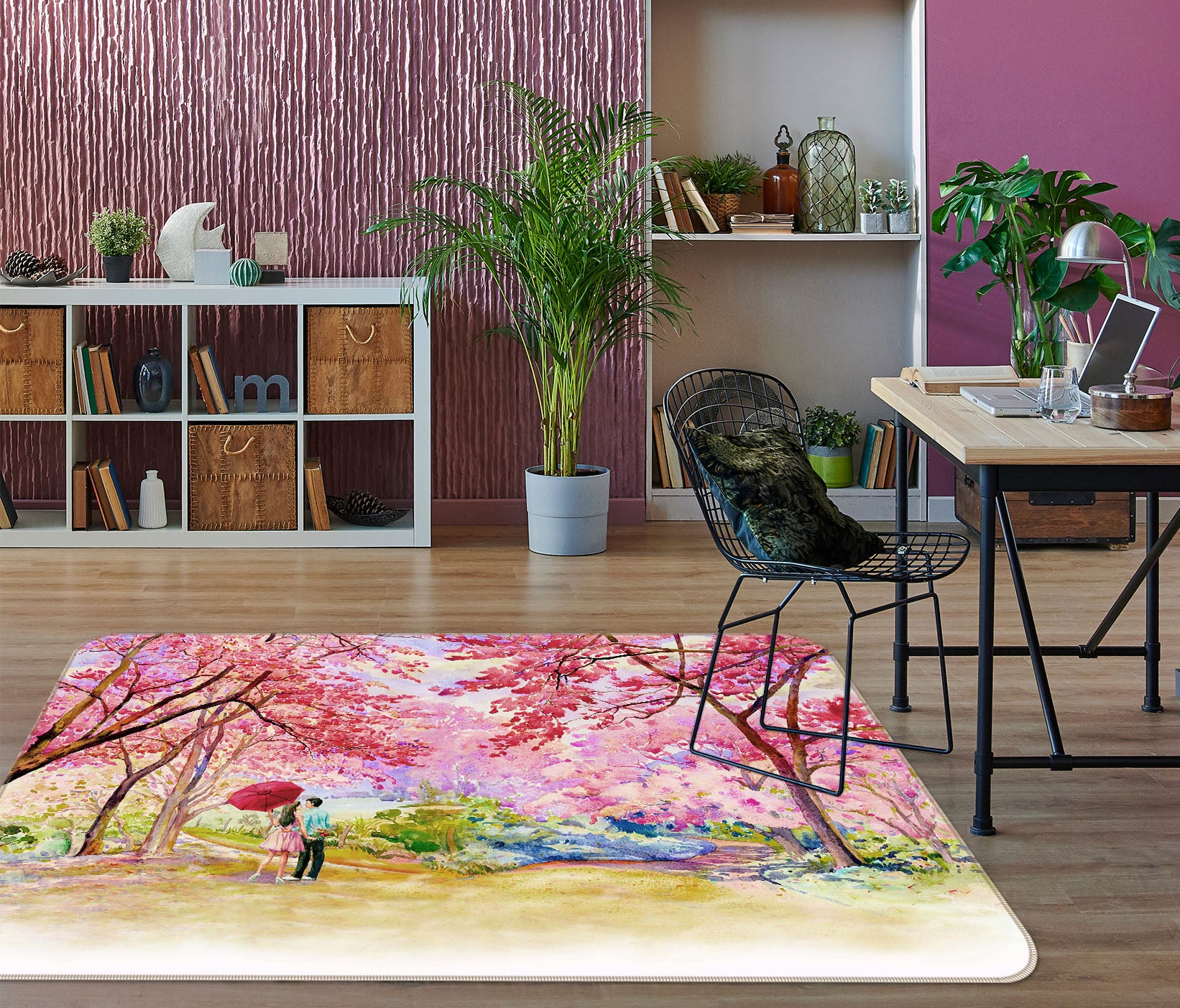 3D Sakura Forest Couple 65121 Non Slip Rug Mat