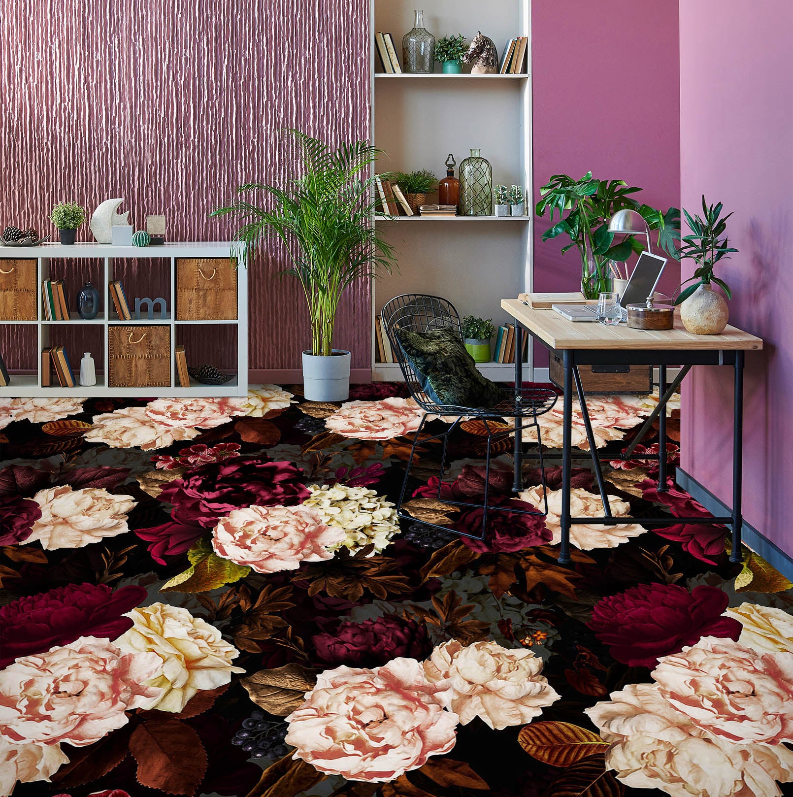 3D Pink Red Flowers 99217 Uta Naumann Floor Mural