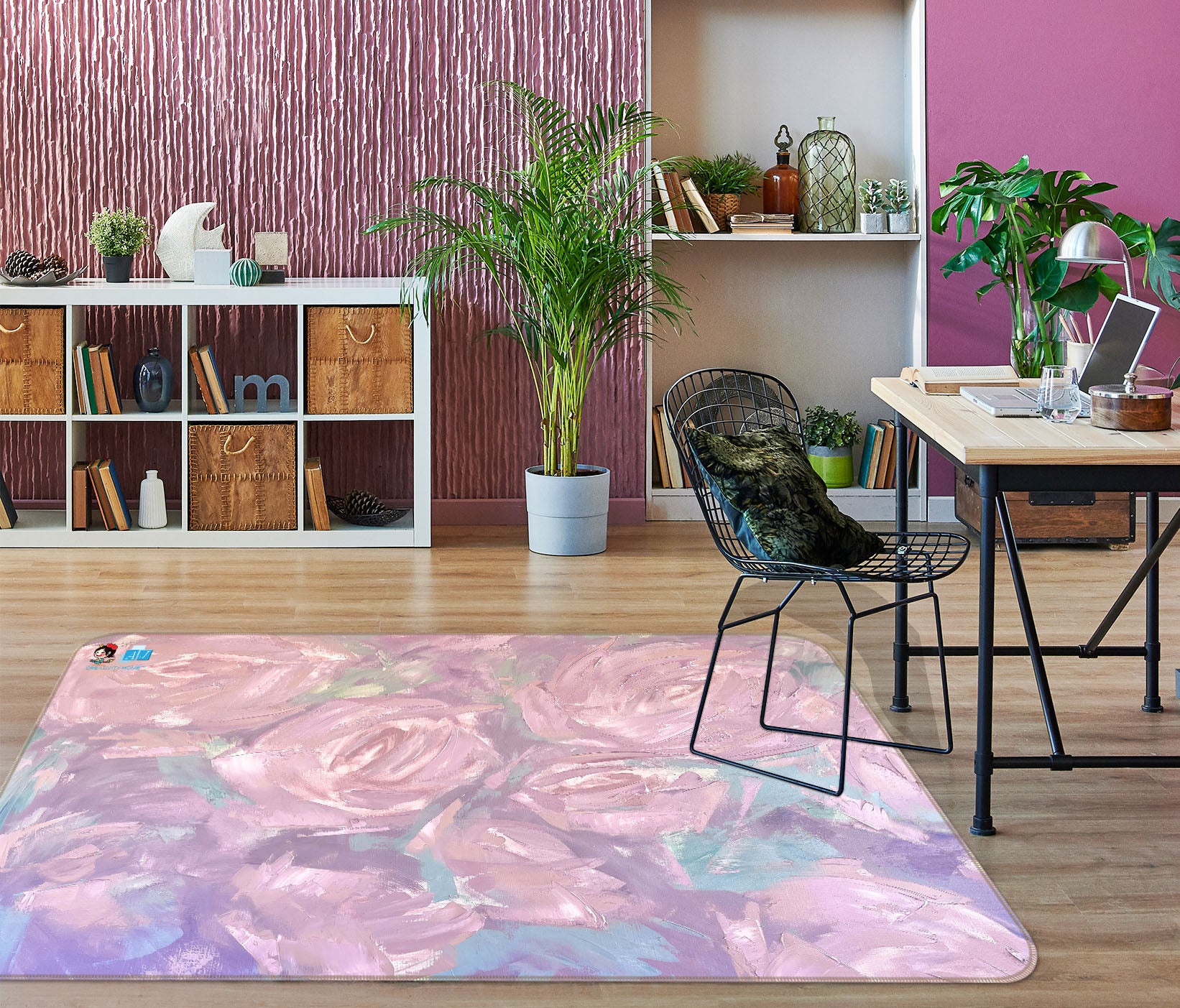 3D Pink Roses 3839 Skromova Marina Rug Non Slip Rug Mat
